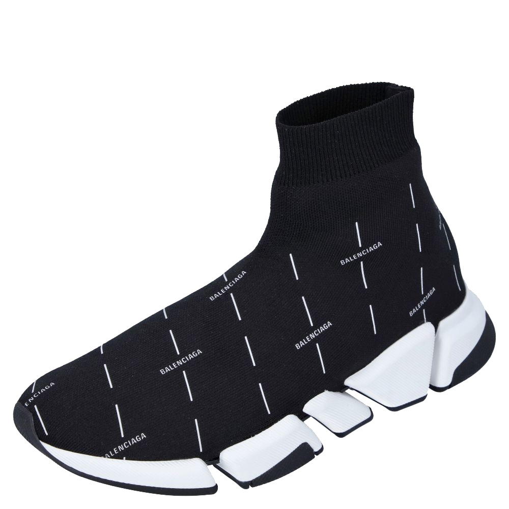 Pre-owned Balenciaga Black Speed 2.0 Logo-print Sneakers Size Eu 42