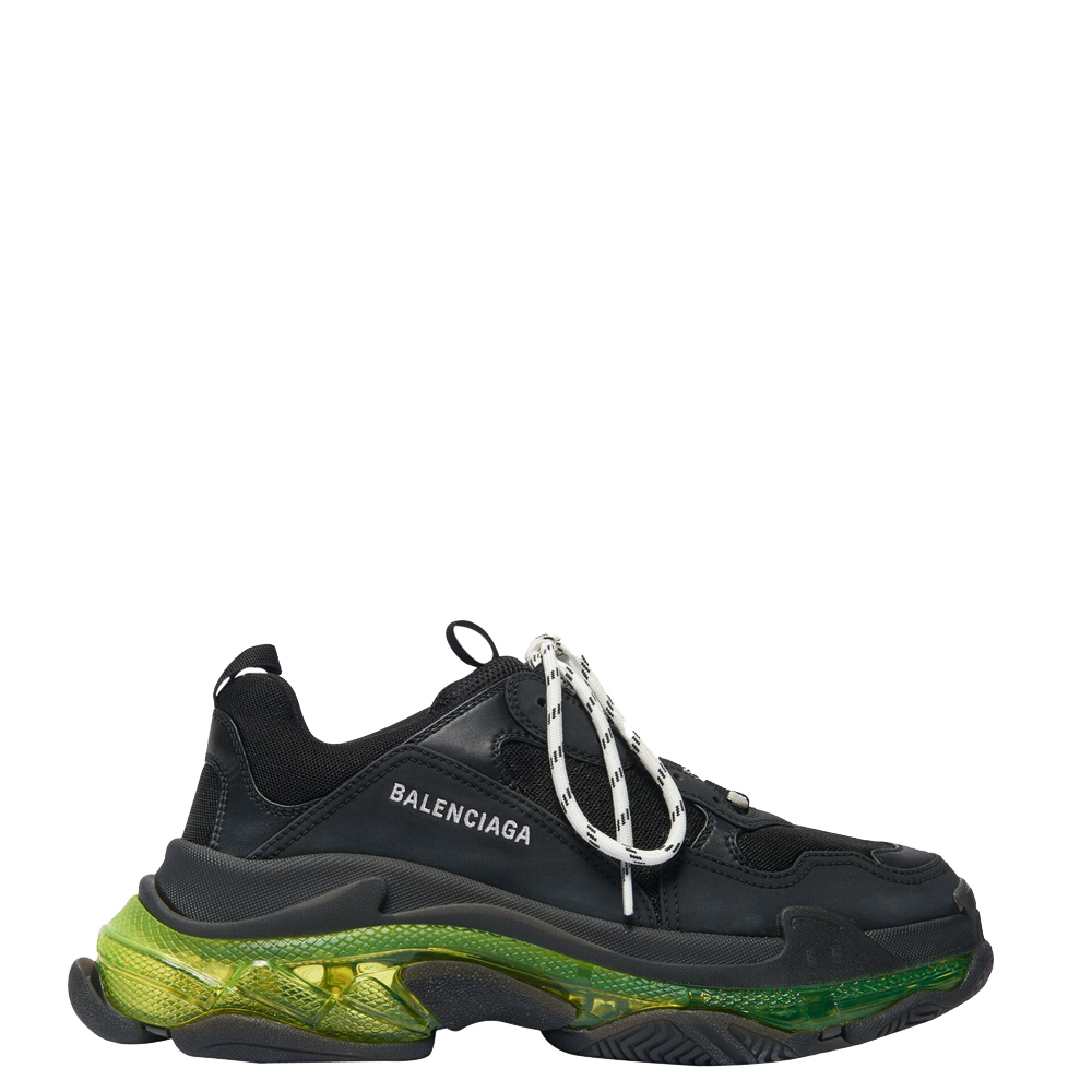 

Balenciaga Black/Green Triple S Clear Sole Sneakers Size EU