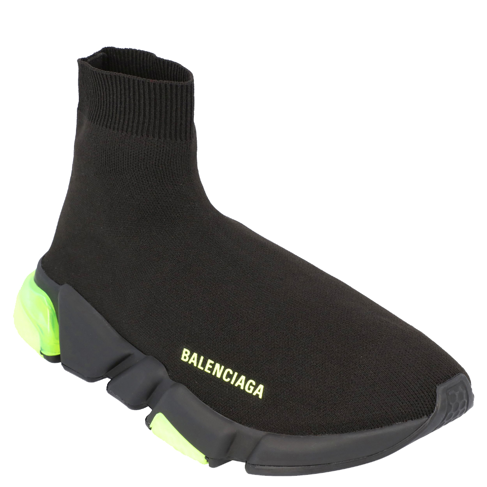 

Balenciaga Black/Neon Green Speed Clear Sole Sneakers Size EU