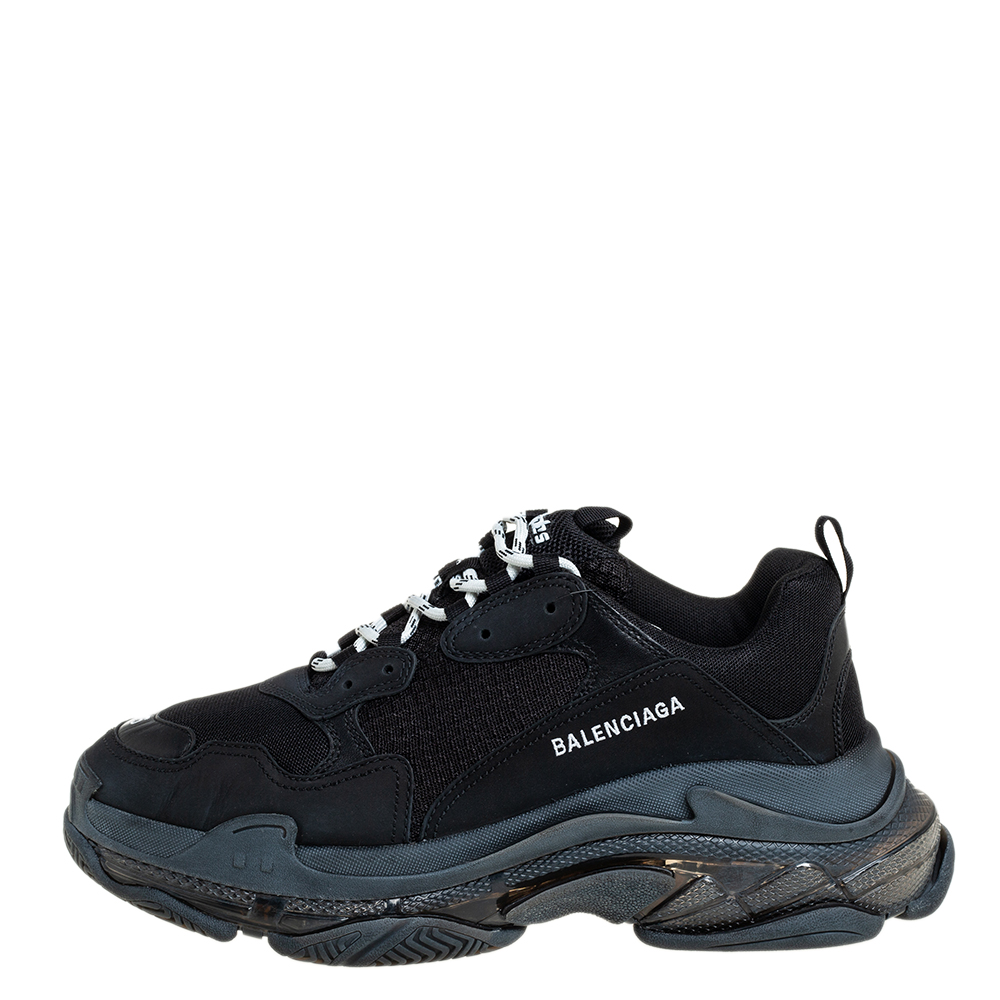 

Balenciaga Black Mesh And Leather Triple S Sneakers Size