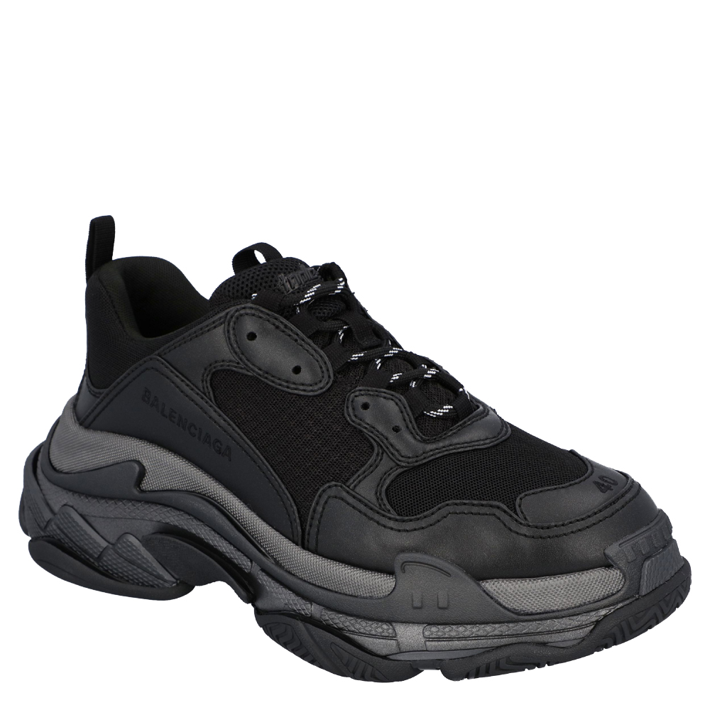 

Balenciaga Black Faux Leather And Mesh Triple S Sneakers Size EU