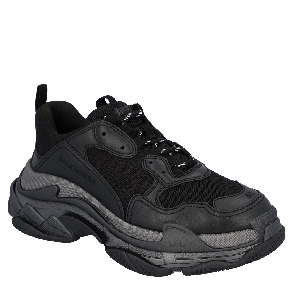 

Balenciaga Black Leather And Mesh Triple S Sneakers Size EU