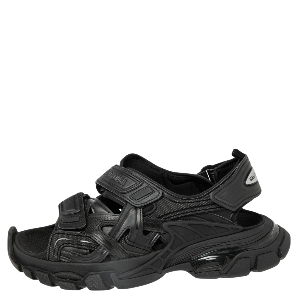

Balenciaga Black Rubber And Leather Track Sandals Size
