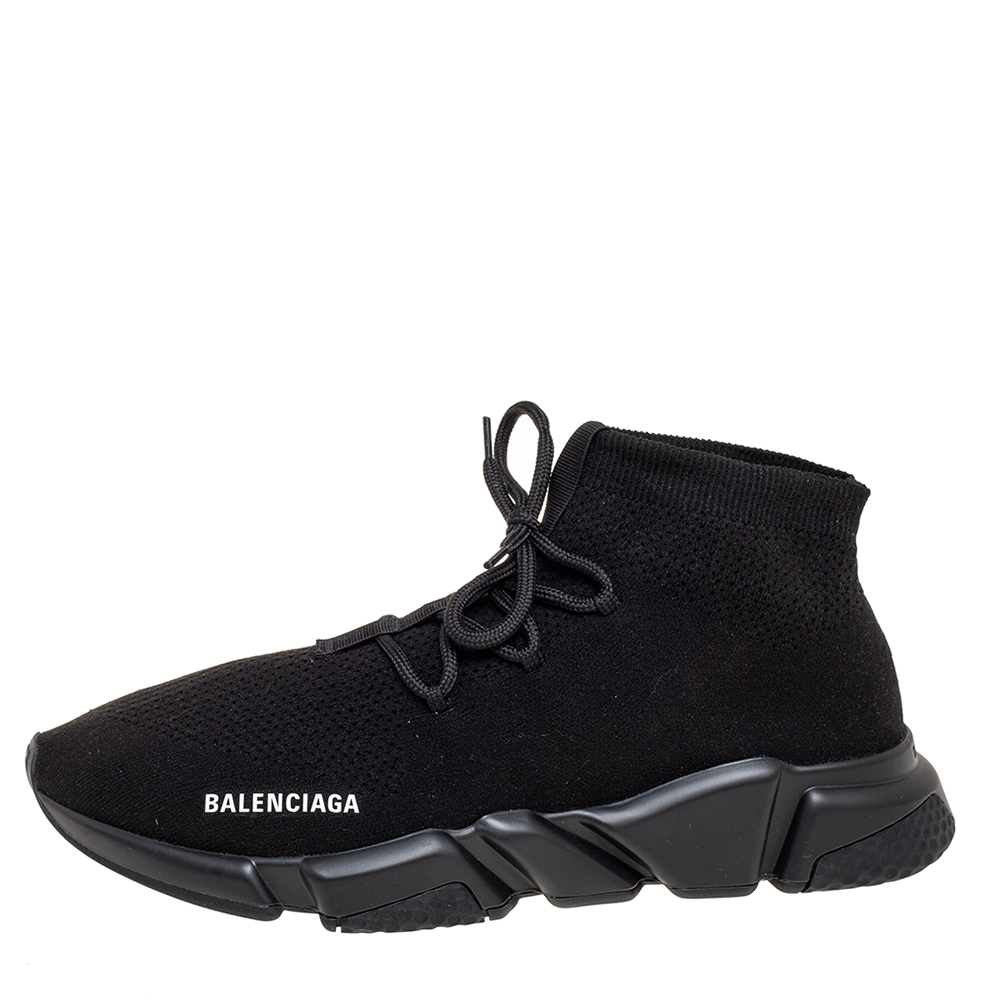 

Balenciaga Black Knit Fabric Speed Trainer Lace-Up Sneakers Size
