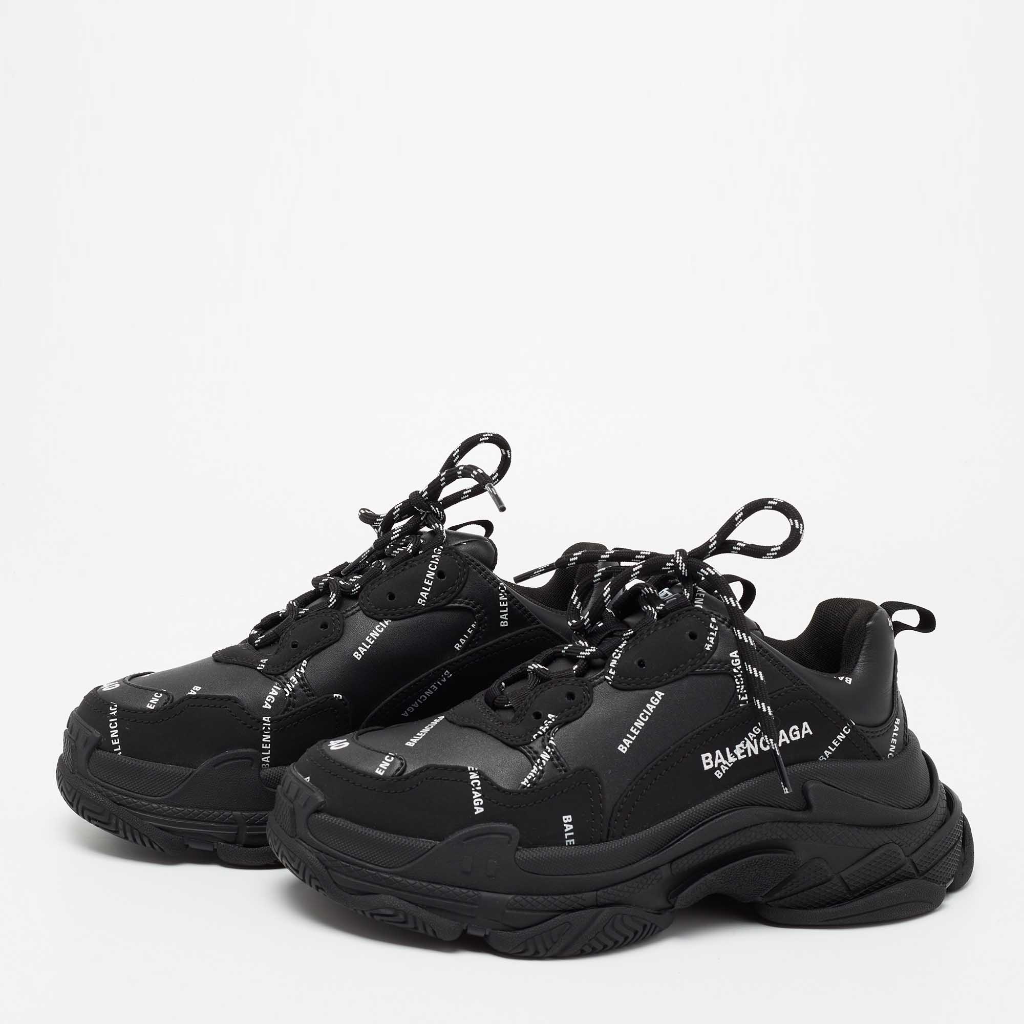 

Balenciaga Black Leather, Mesh Triple S Sneakers Size