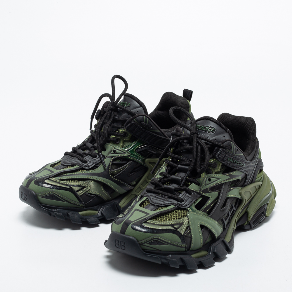 

Balenciaga Green/Black Leather and Mesh Track Sneakers Size