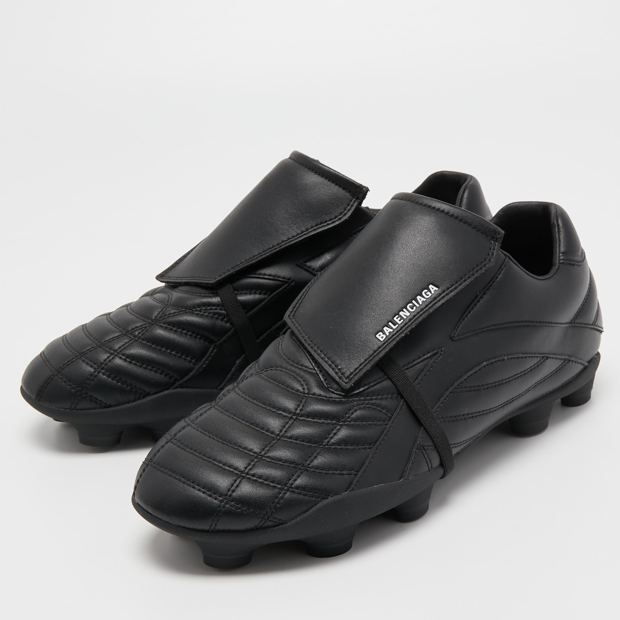 

Balenciaga Black Faux Leather Soccer Low Top Sneakers Size