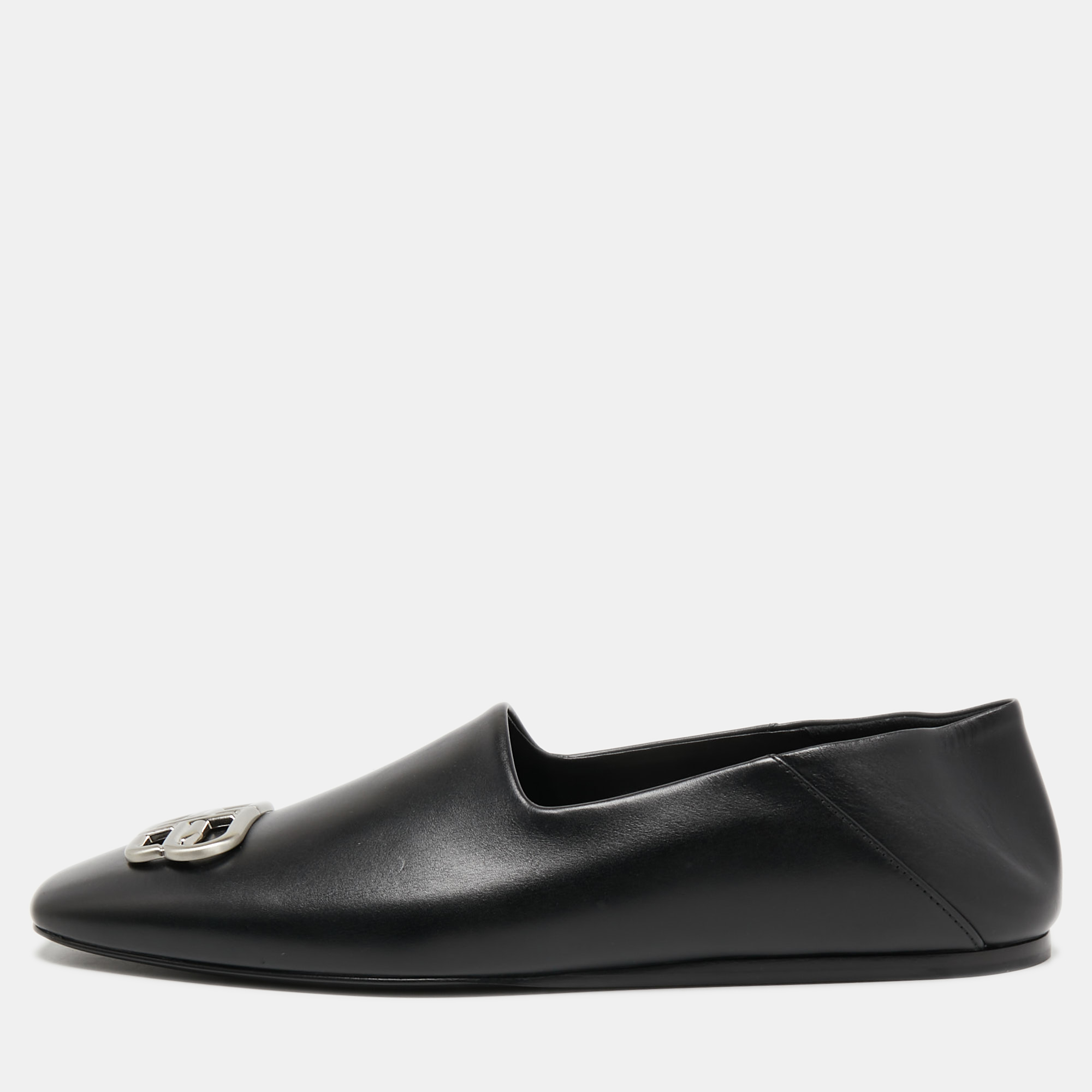 Balenciaga Black Leather BB Slip On Loafers Size 43