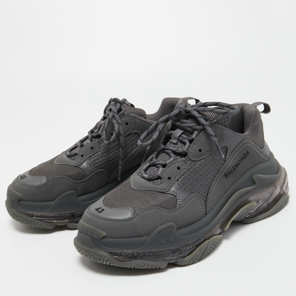 

Balenciaga Grey Leather and Mesh Triple S Clear Sneakers Size