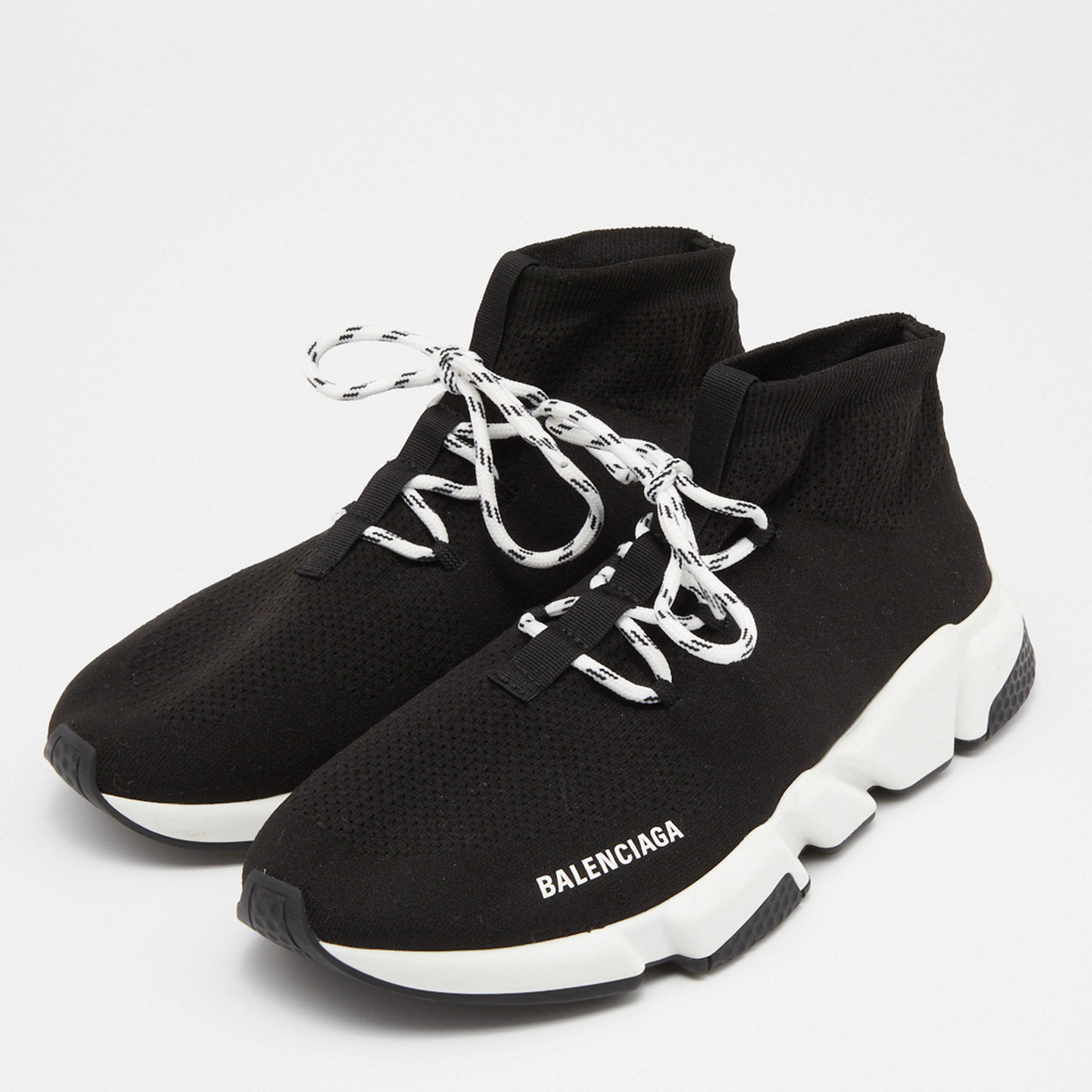 

Balenciaga Black Knit Fabric Speed Trainer Lace Up Sneakers Size