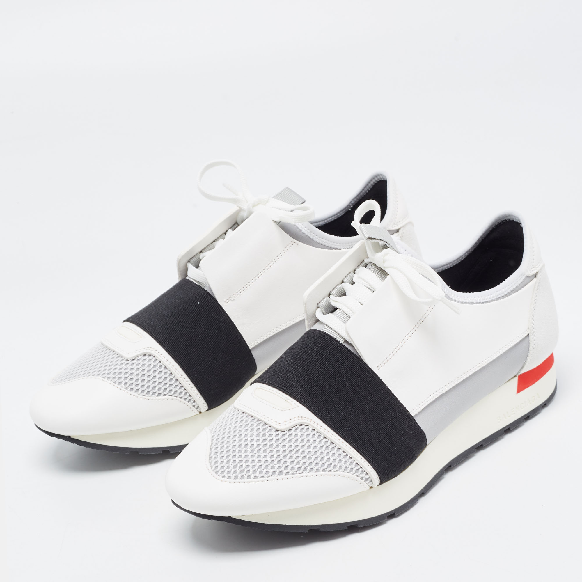

Balenciaga White/Grey Leather and Mesh Race Runner Sneakers Size