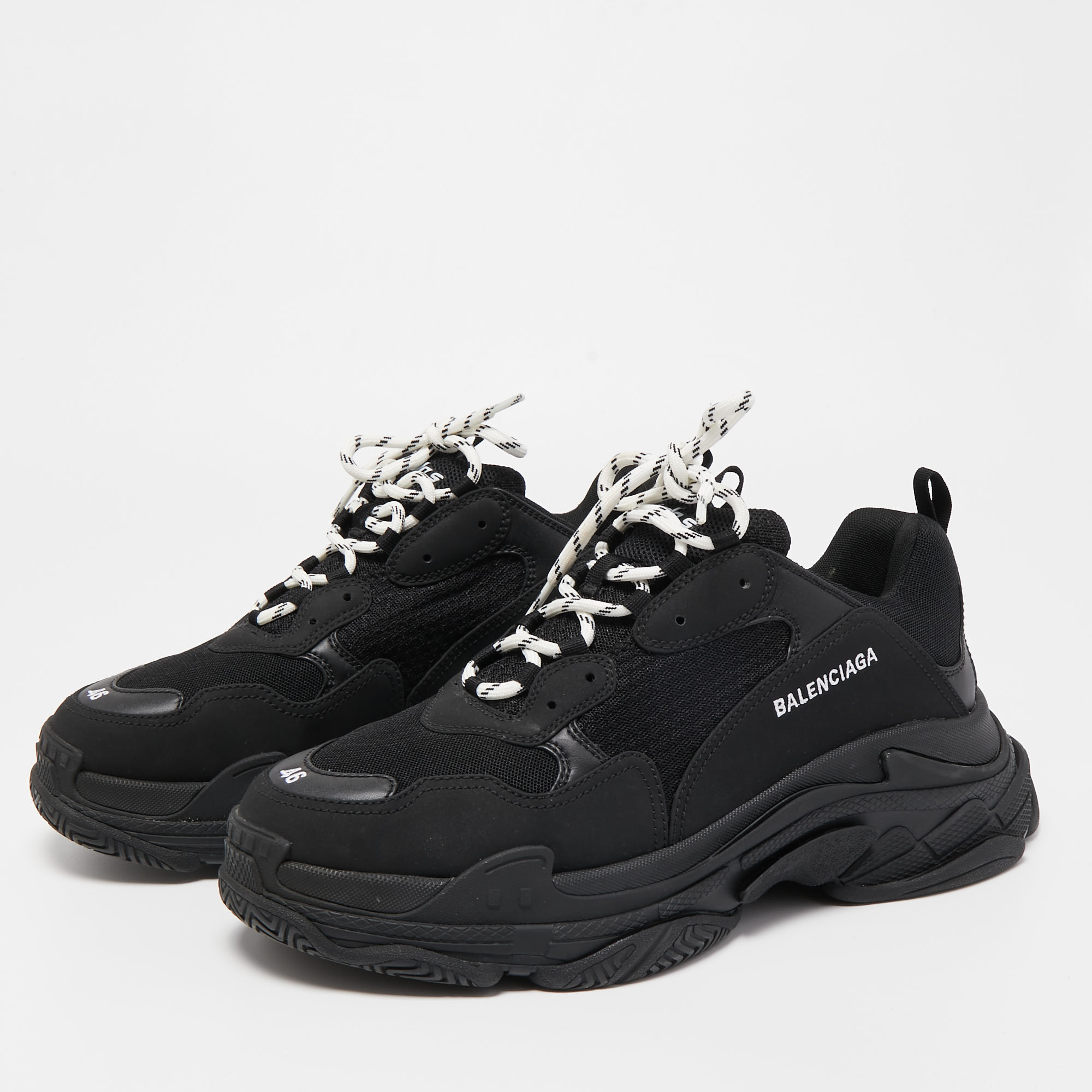 

Balenciaga Black Mesh and Leather Triple S Sneakers Size