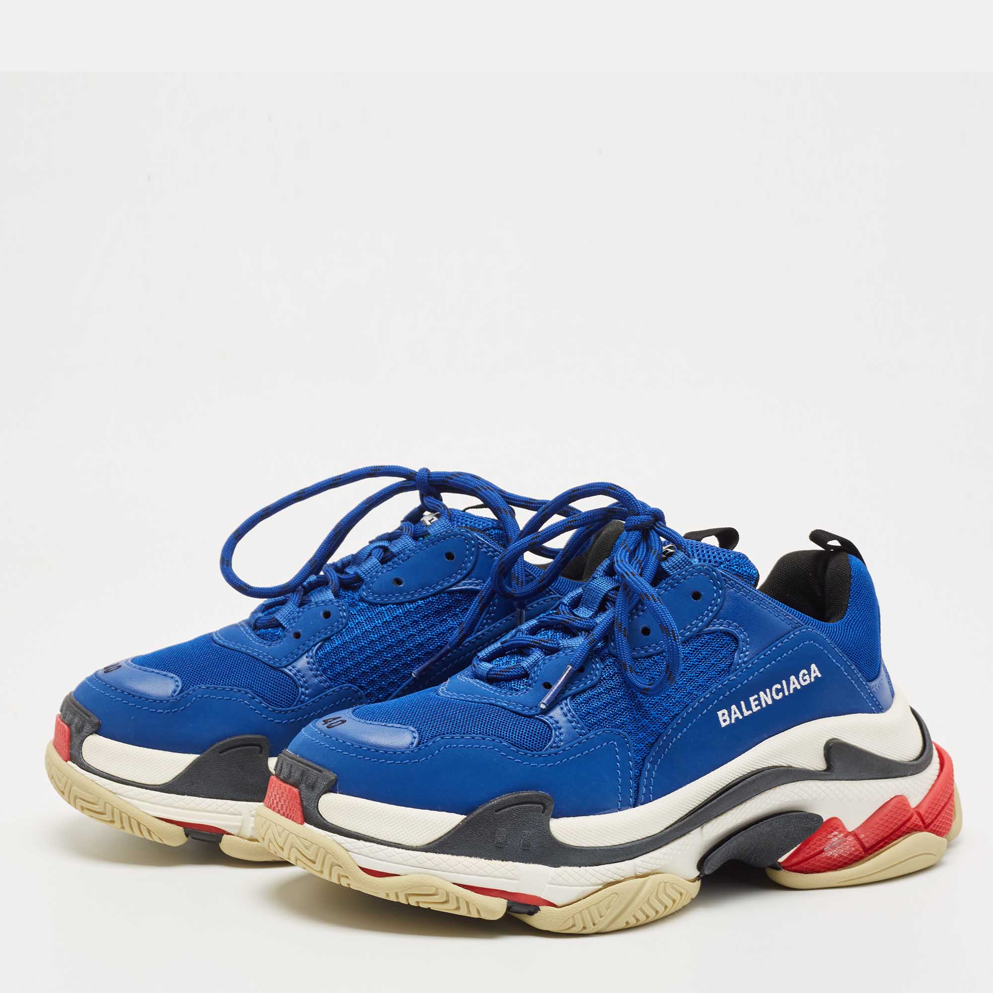 

Balenciaga Blue Mesh and Faux Leather Triple S Sneakers Size