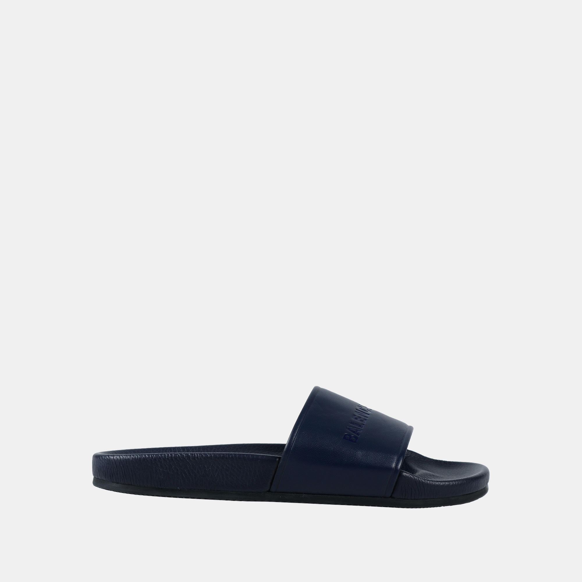 Pre-owned Balenciaga Navy Blue Leather Pool Slides 39