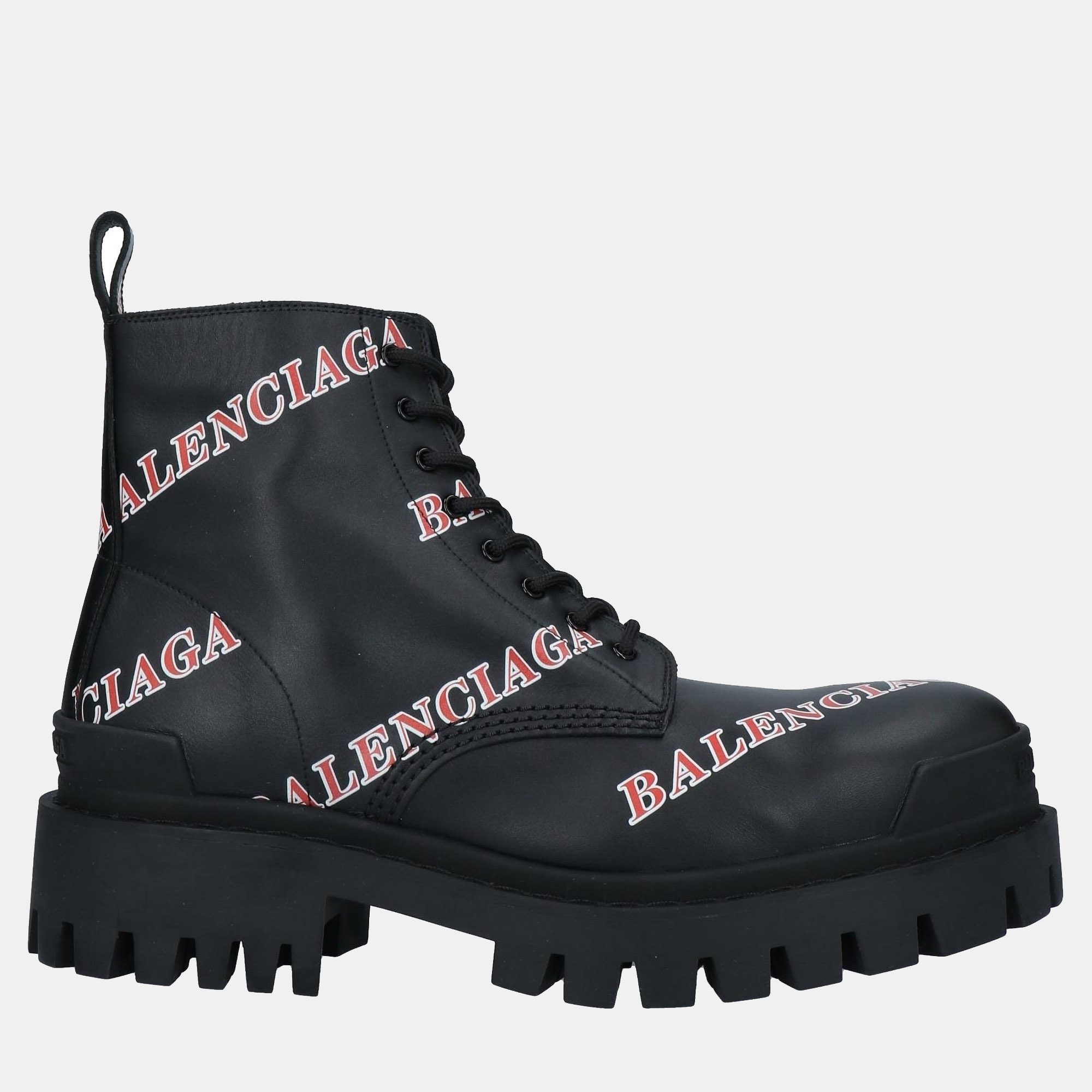Pre-owned Balenciaga Leather Ankle Combat Boots Size 42 In Black