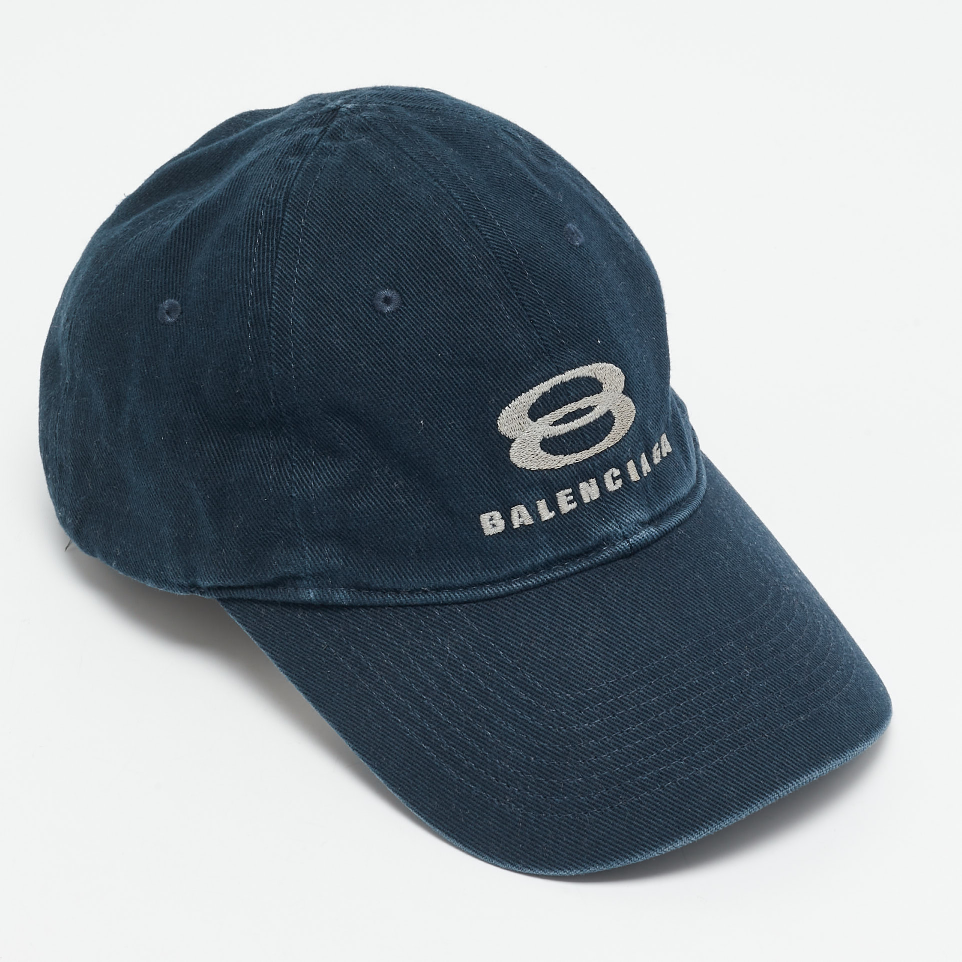 

Balenciaga Blue Logo Embroidered Fabric Baseball Cap