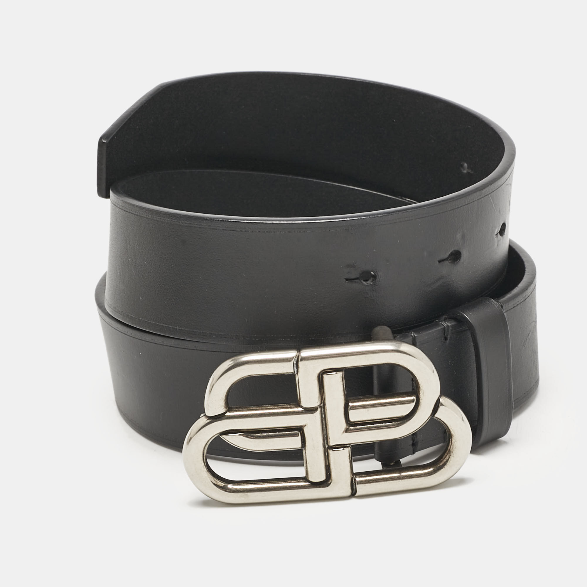 

Balenciaga Black Leather BB Large Buckle Belt