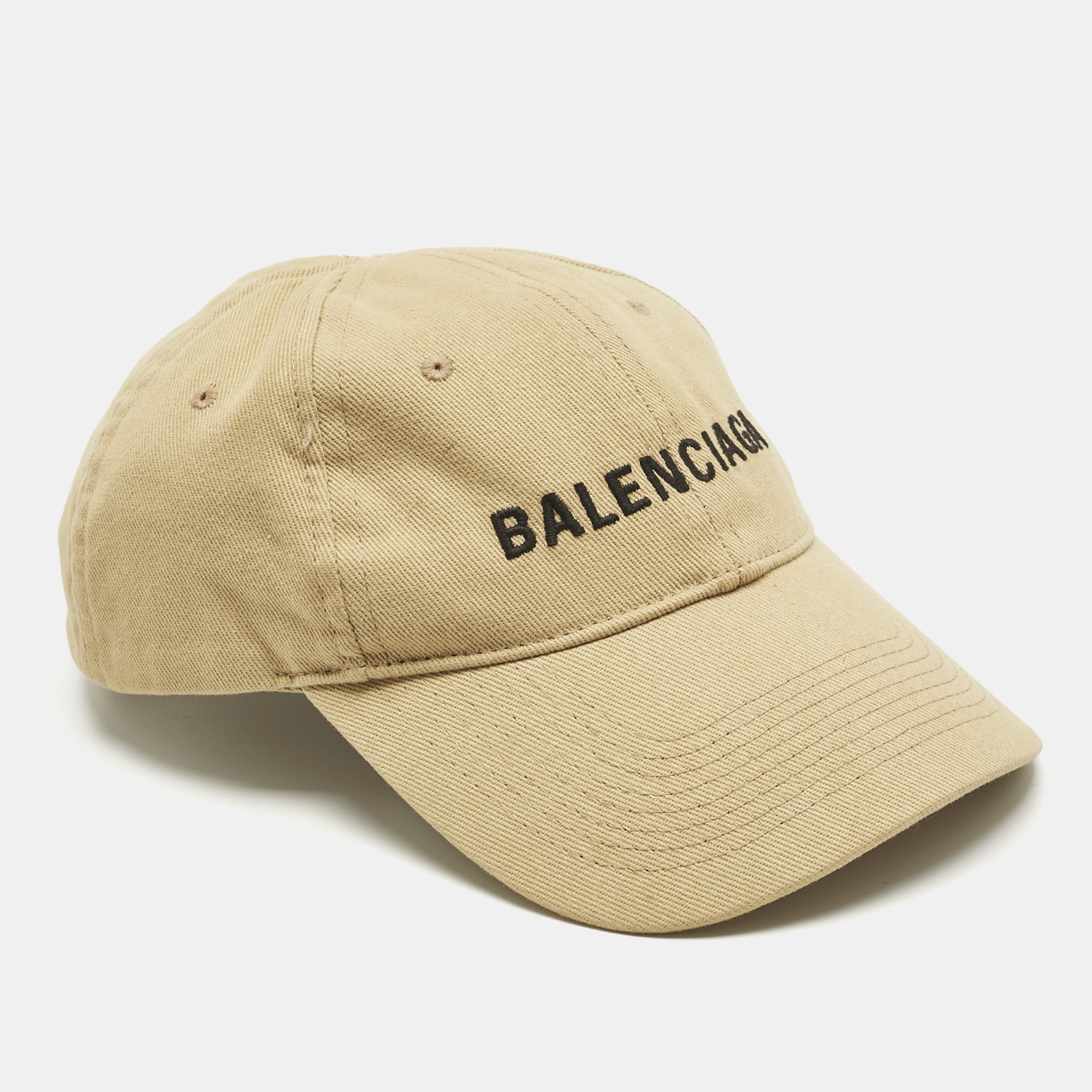 

Balenciaga Beige Logo Embroidered Cotton Baseball Cap