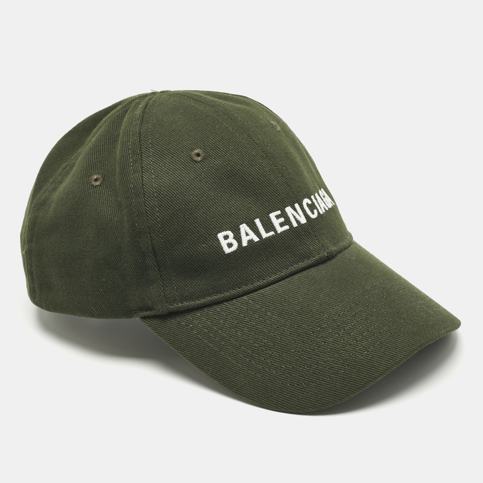 Pre-owned Balenciaga Green Logo Embroidered Cotton Baseball Cap L