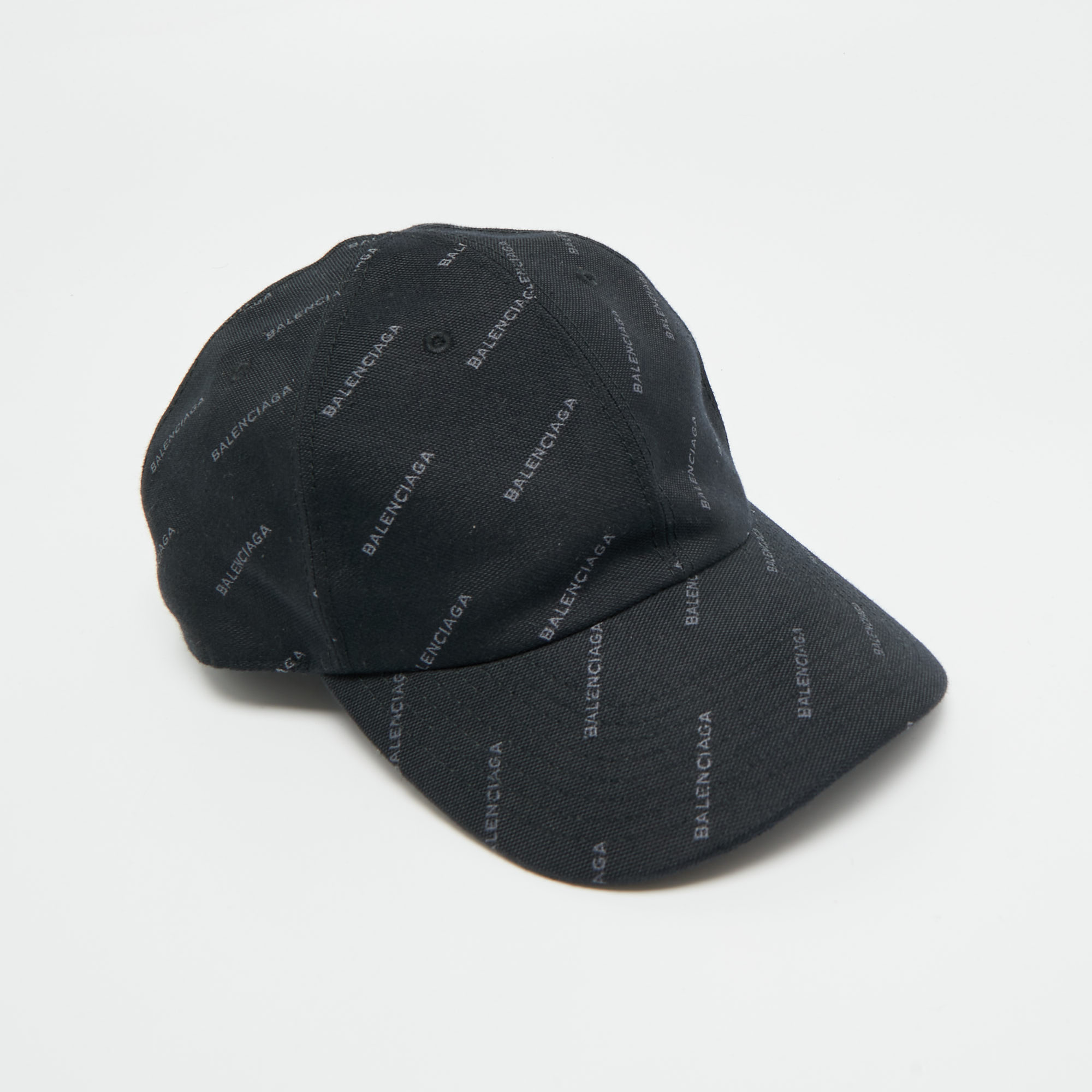 Click to view more detailed imagery on our partner's website Pre-owned Balenciaga Black Logo All-over Cotton Baseball Cap L