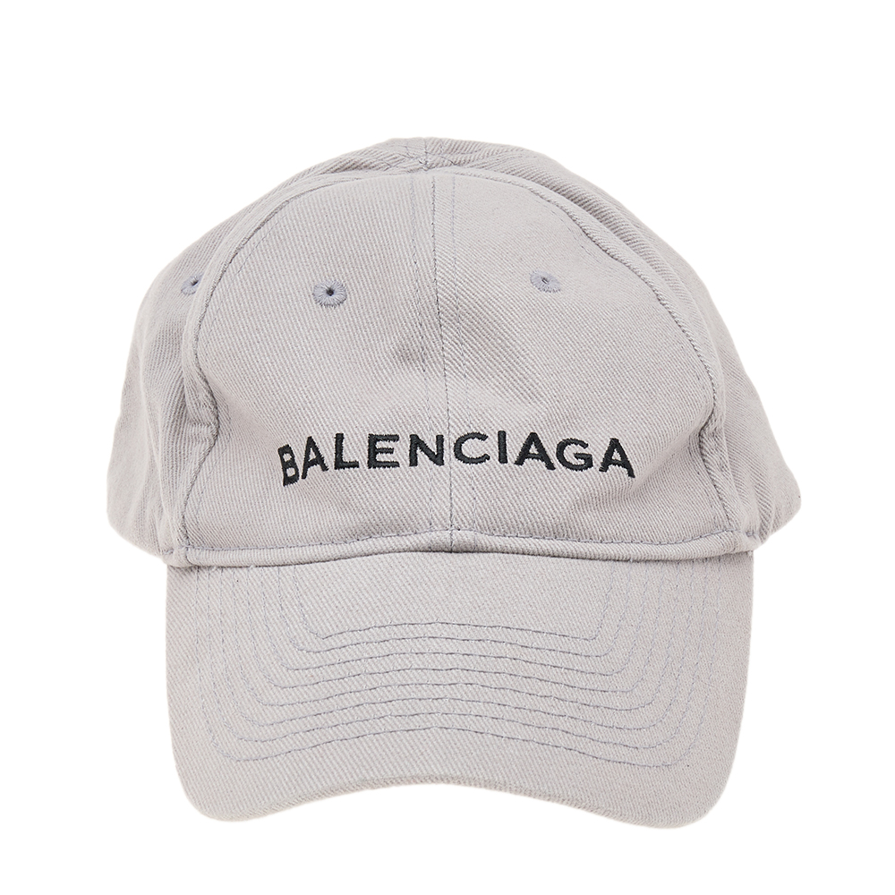 

Balenciaga Grey Logo Embroidered Cotton Baseball Cap