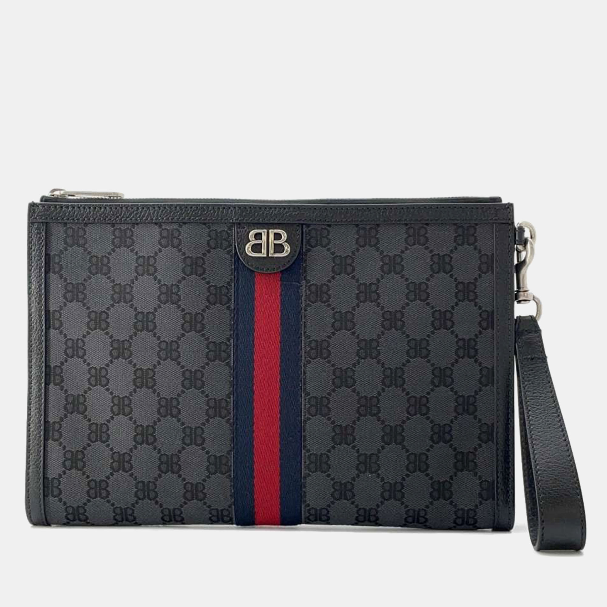 

Balenciaga x Gucci The Hacker Project Black Canvas Web Wristlet BB Clutch Bag