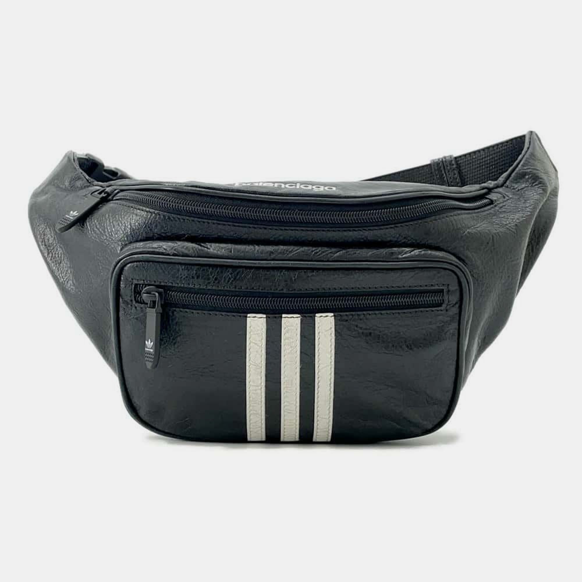 

Balenciaga x Adidas Black/White Leather Three Stripe Logo Belt Bag