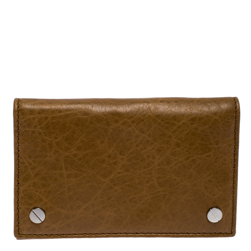 Pre Owned Balenciaga Brown Leather Screw Bifold Card Holder