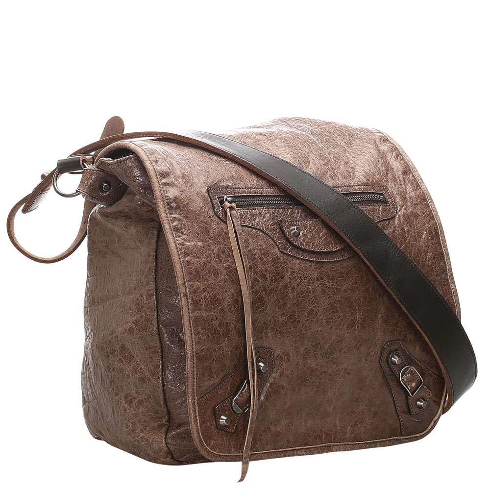 

Balenciaga Brown Leather Motocross Classic Besace Messenger Bag