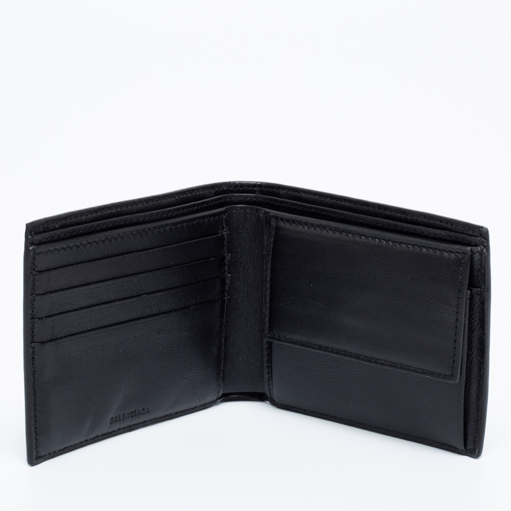 

Balenciaga Black Croc Embossed Leather Logo Bifold Wallet