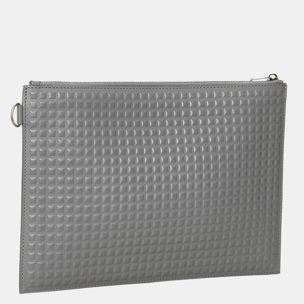 

Balenciaga Grey Leather Grid Clip Clutch