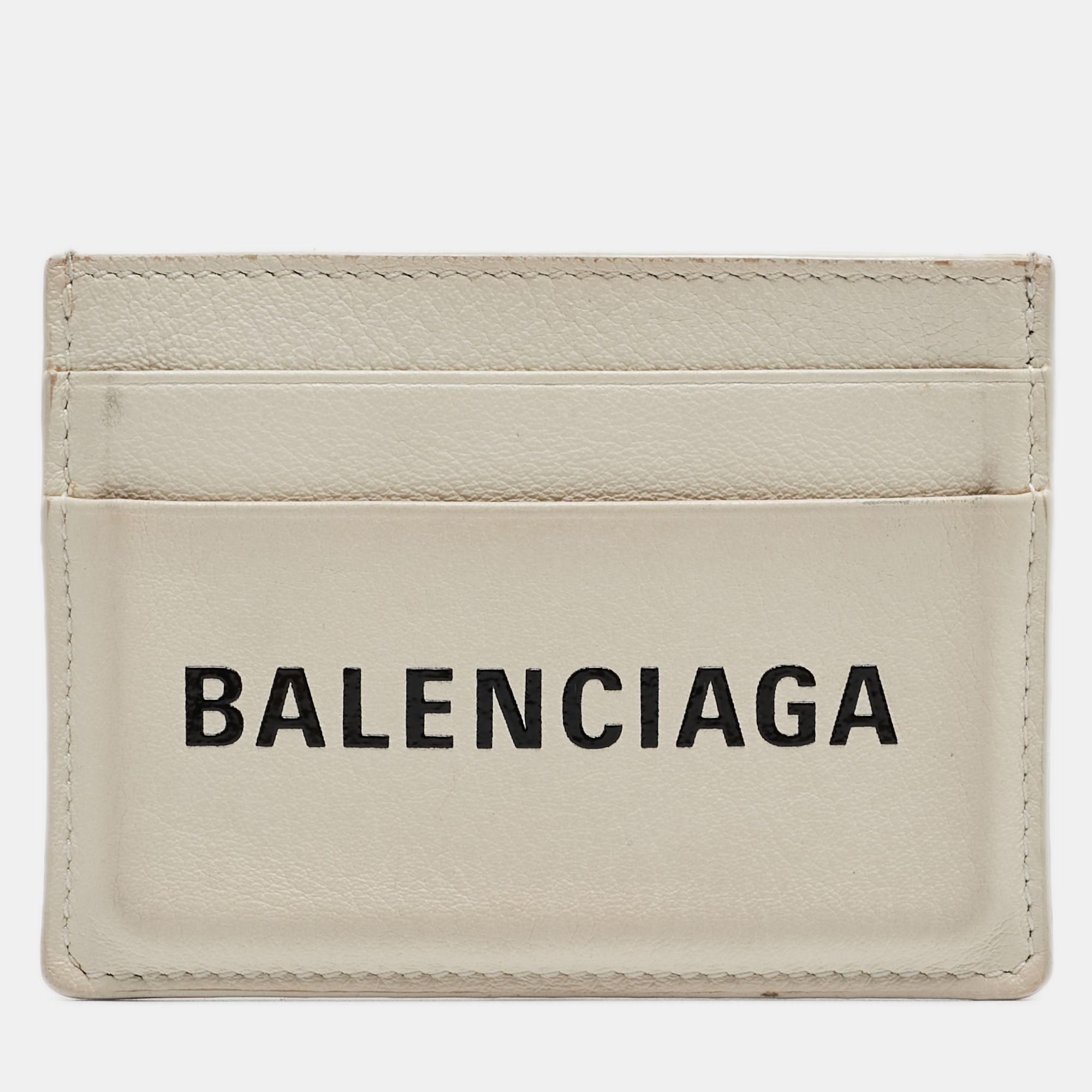 Pre-owned Balenciaga White Leather Logo Card Holder