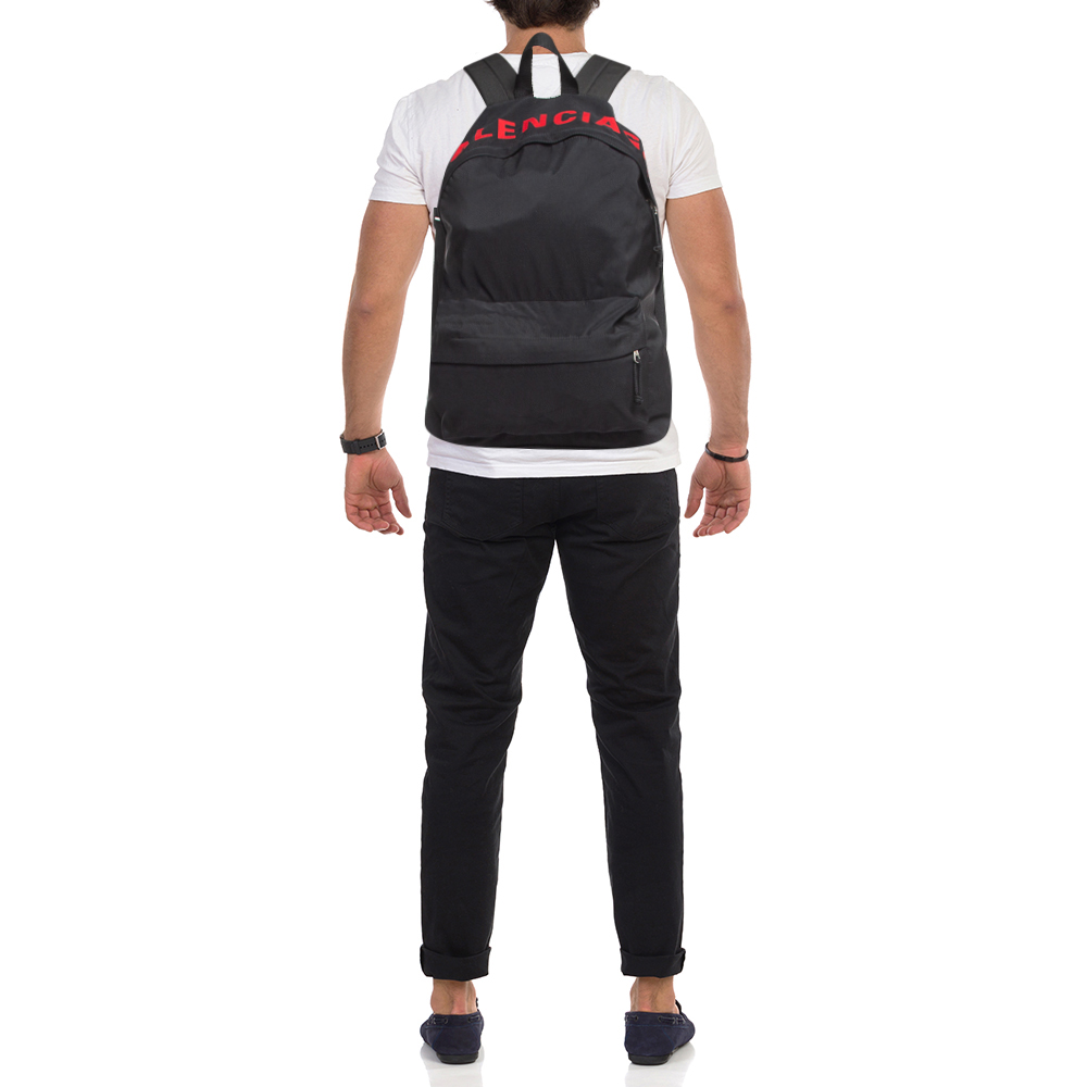 

Balenciaga Black Nylon Logo Embroidered Wheel Backpack