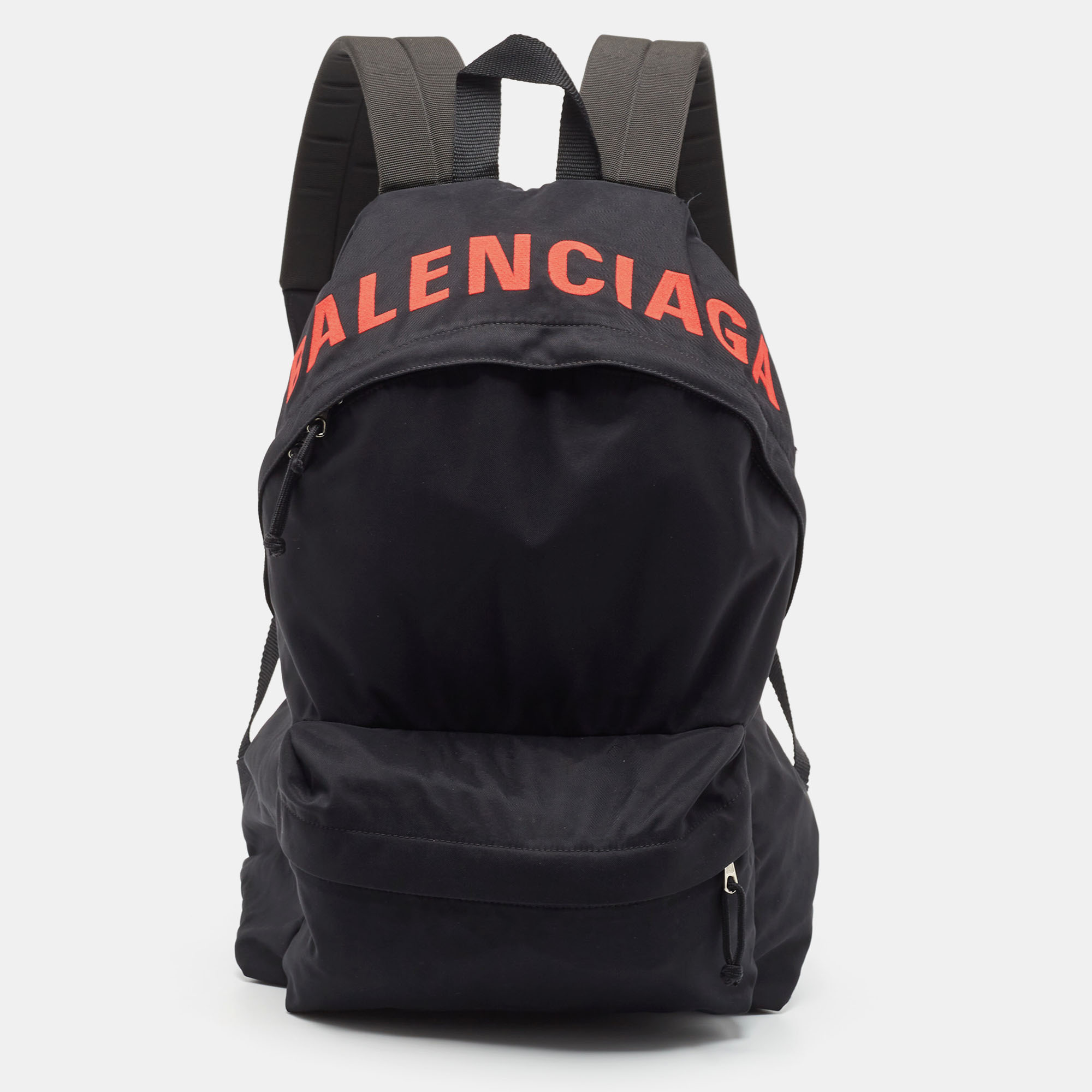 Balenciaga Black Nylon Logo Embroidered Wheel Backpack
