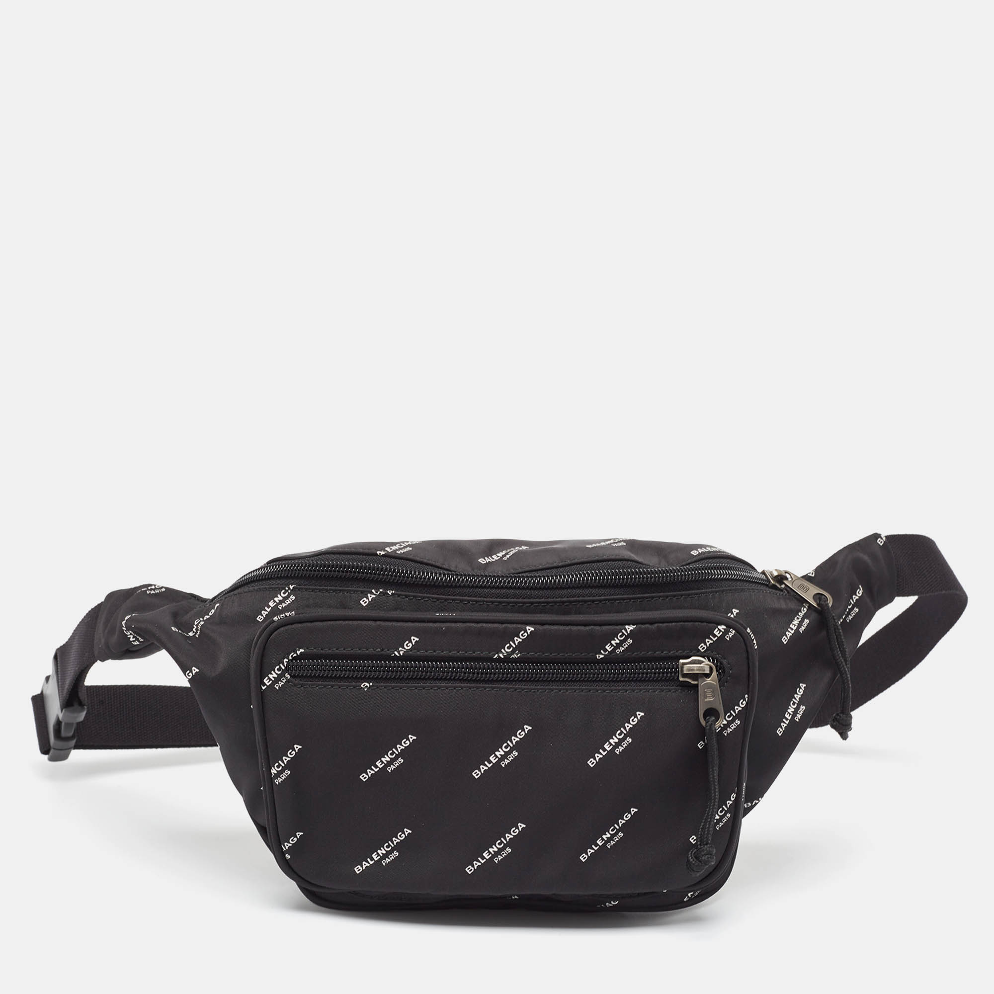 Pre-owned Balenciaga Black Nylon Logo Explorer Belt Bag