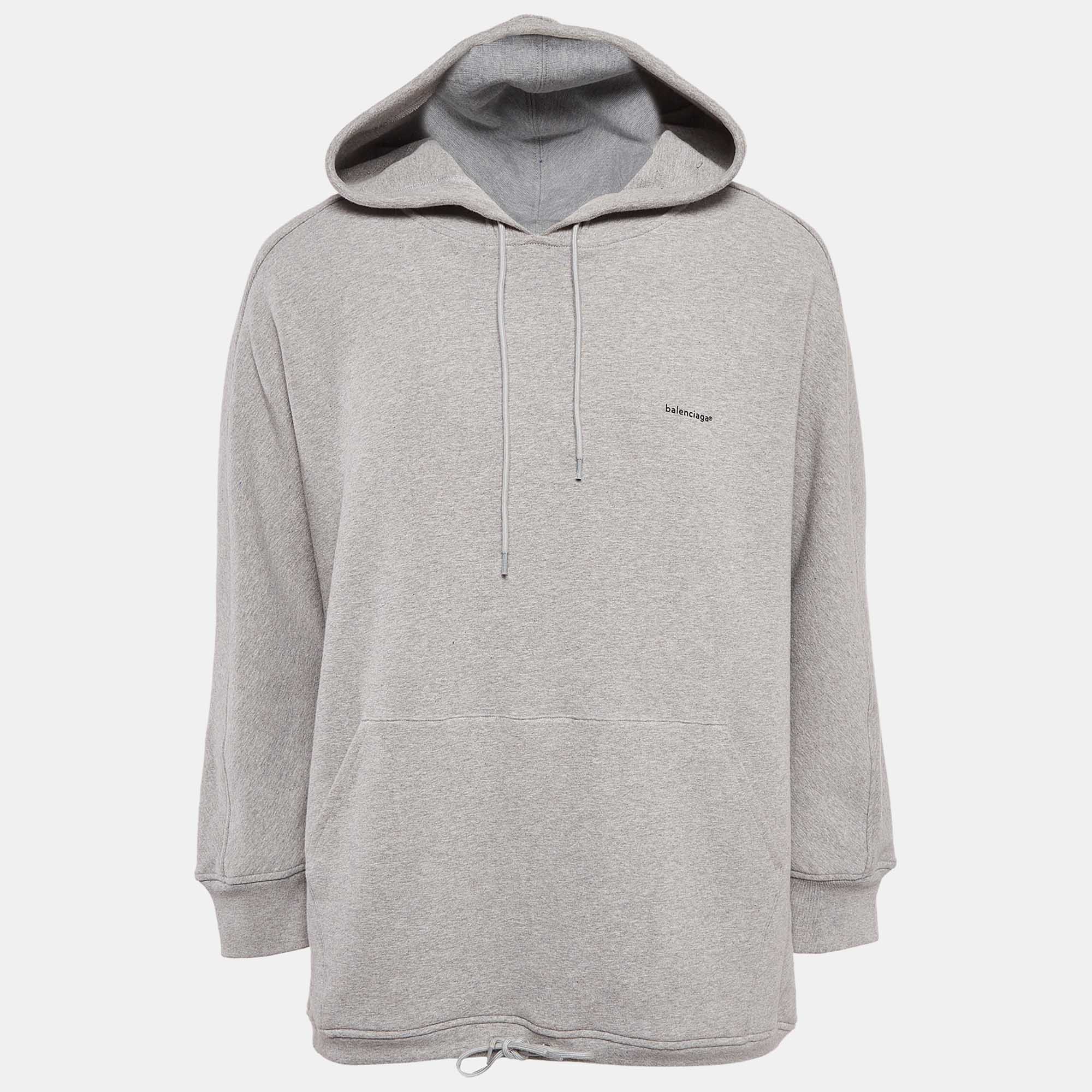 Pre-owned Balenciaga Grey Cotton Knit Oversized Hoodie S