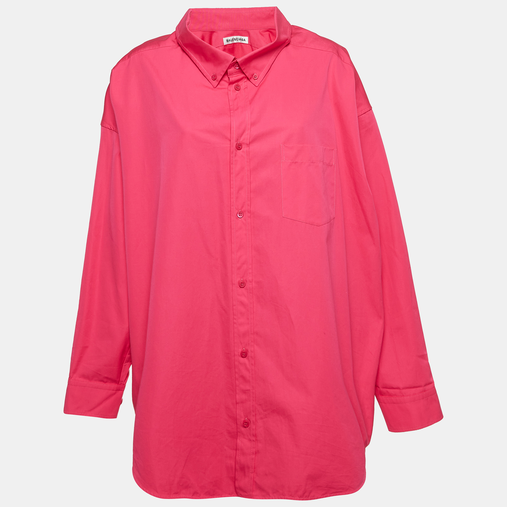 

Balenciaga Pink Logo Print Cotton Oversized Shirt XS