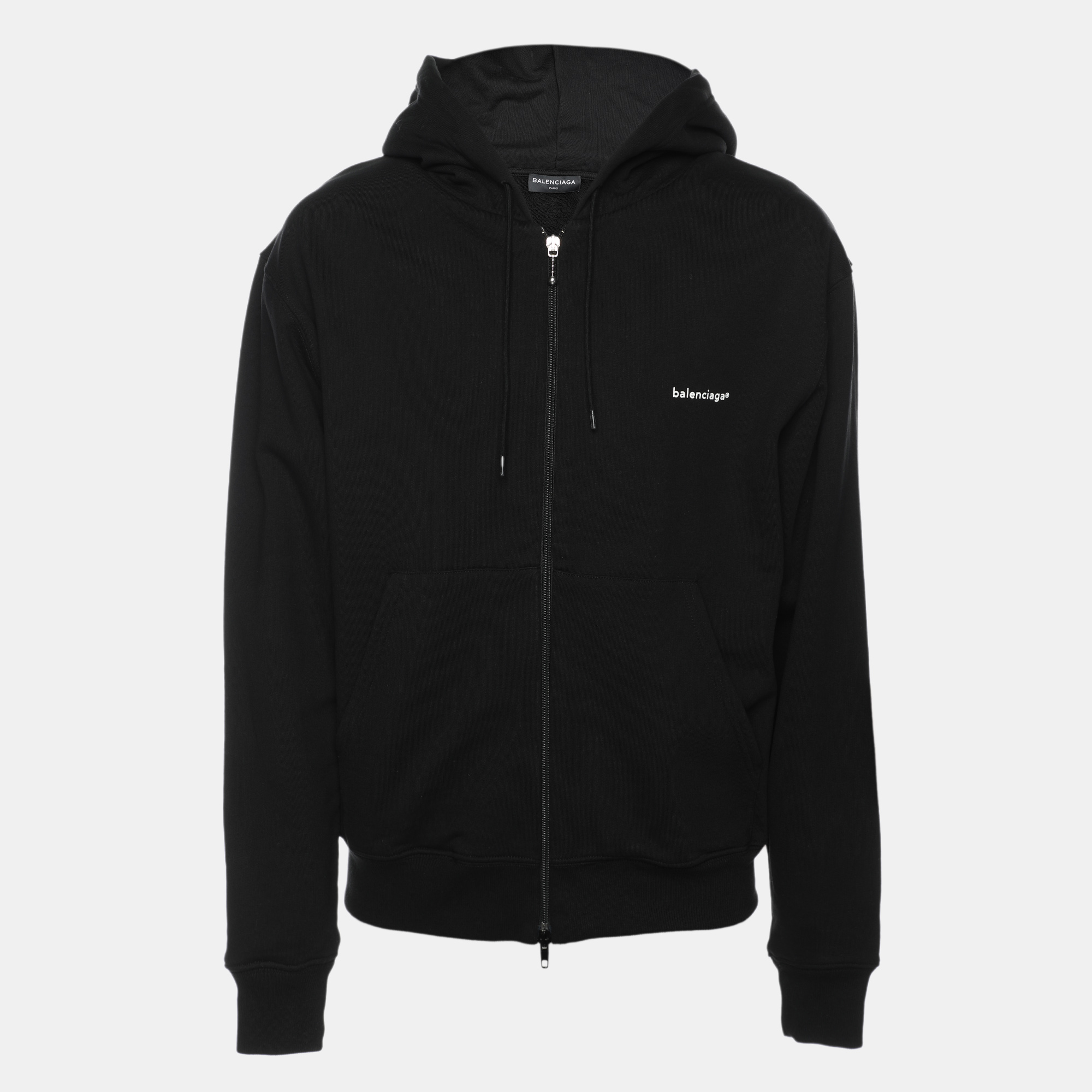 

Balenciaga Black Cotton Knit Logo Zip Hoodie