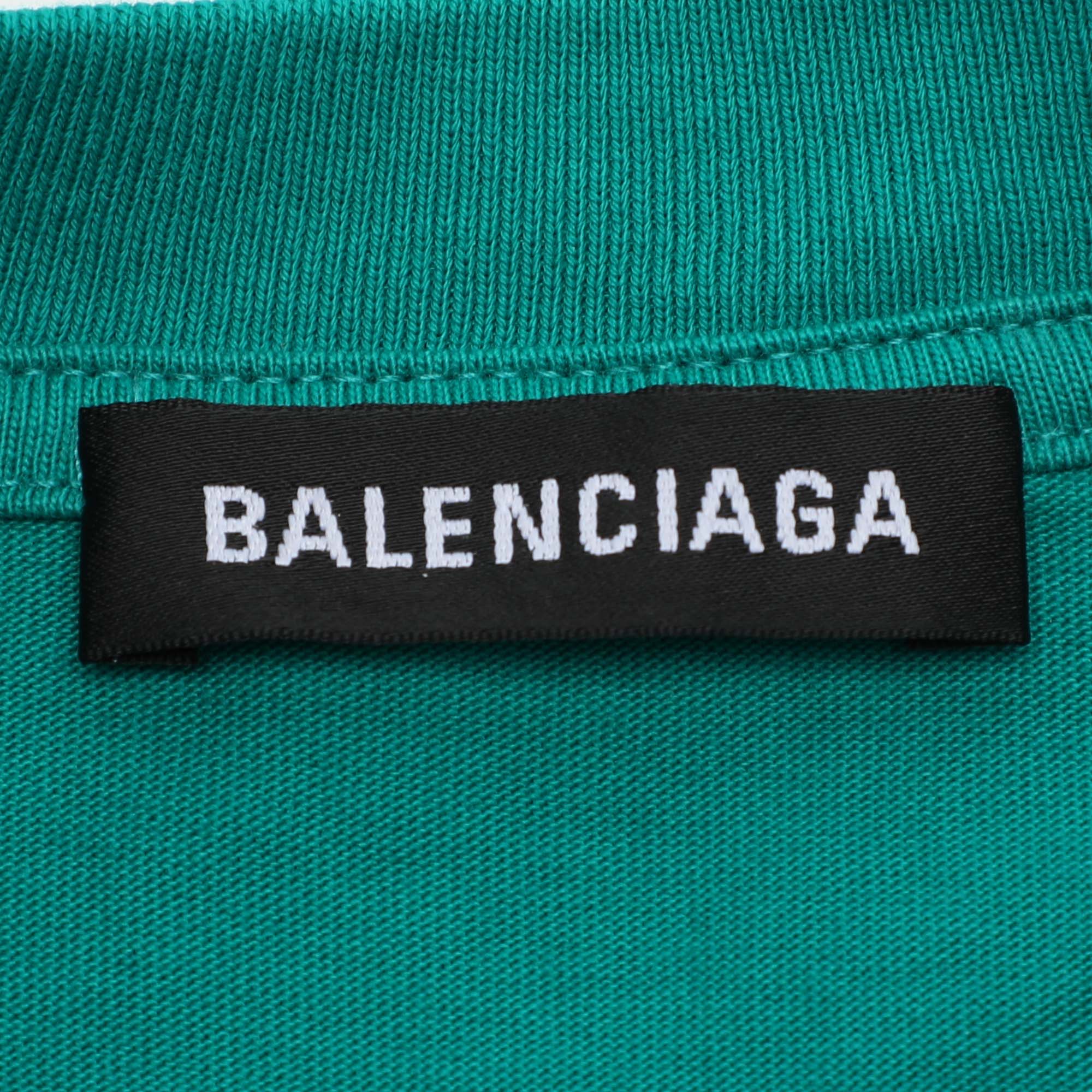 Balenciaga Green Cotton Logo Print T-Shirt XS 