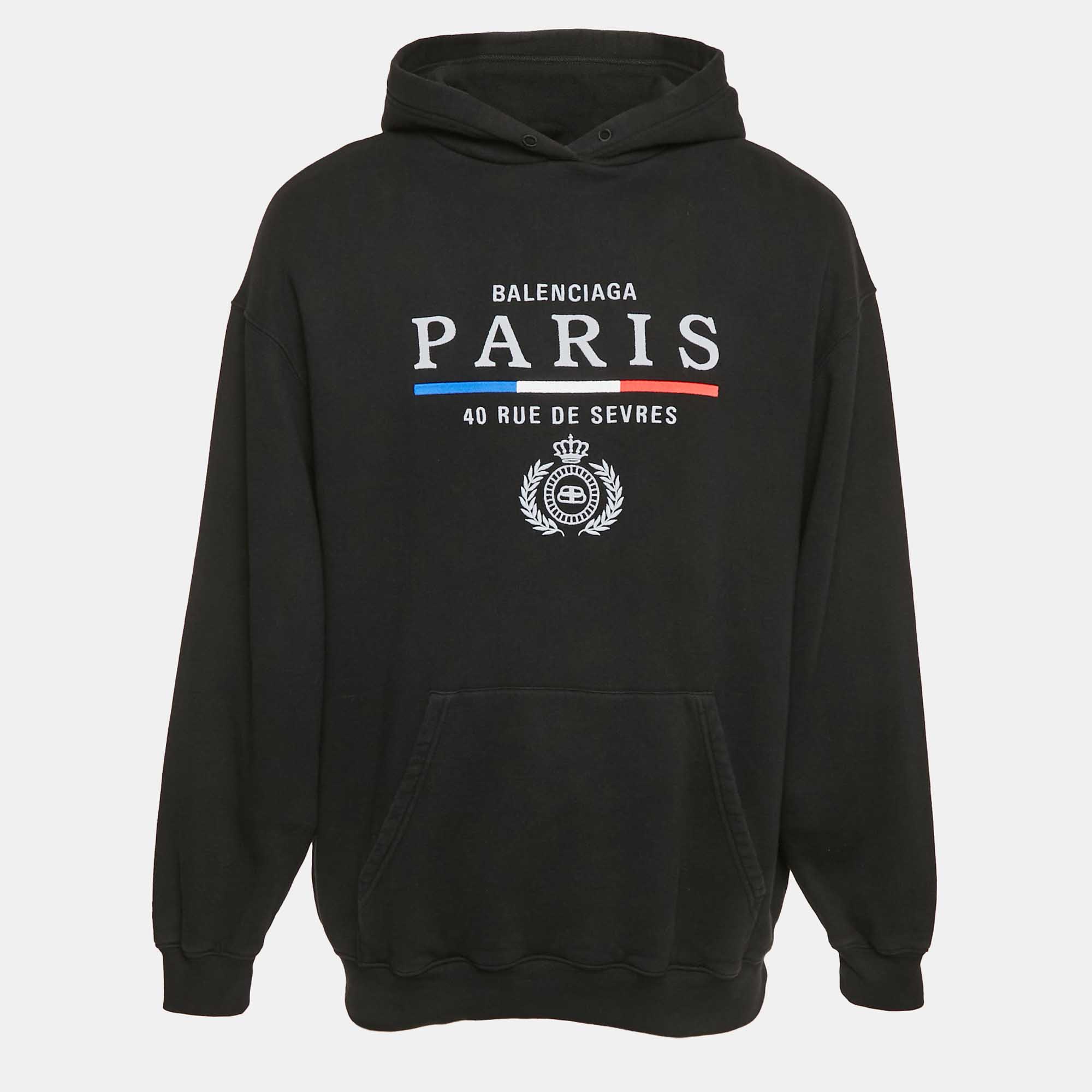 

Balenciaga Black Flag Logo Embroidery Cotton Knit Oversized Hoodie XS