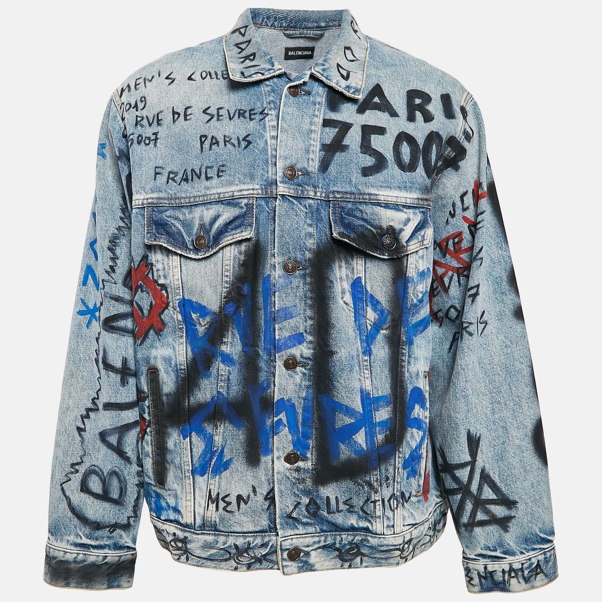 

Balenciaga Blue Graphic Print Denim Oversized Jacket XS