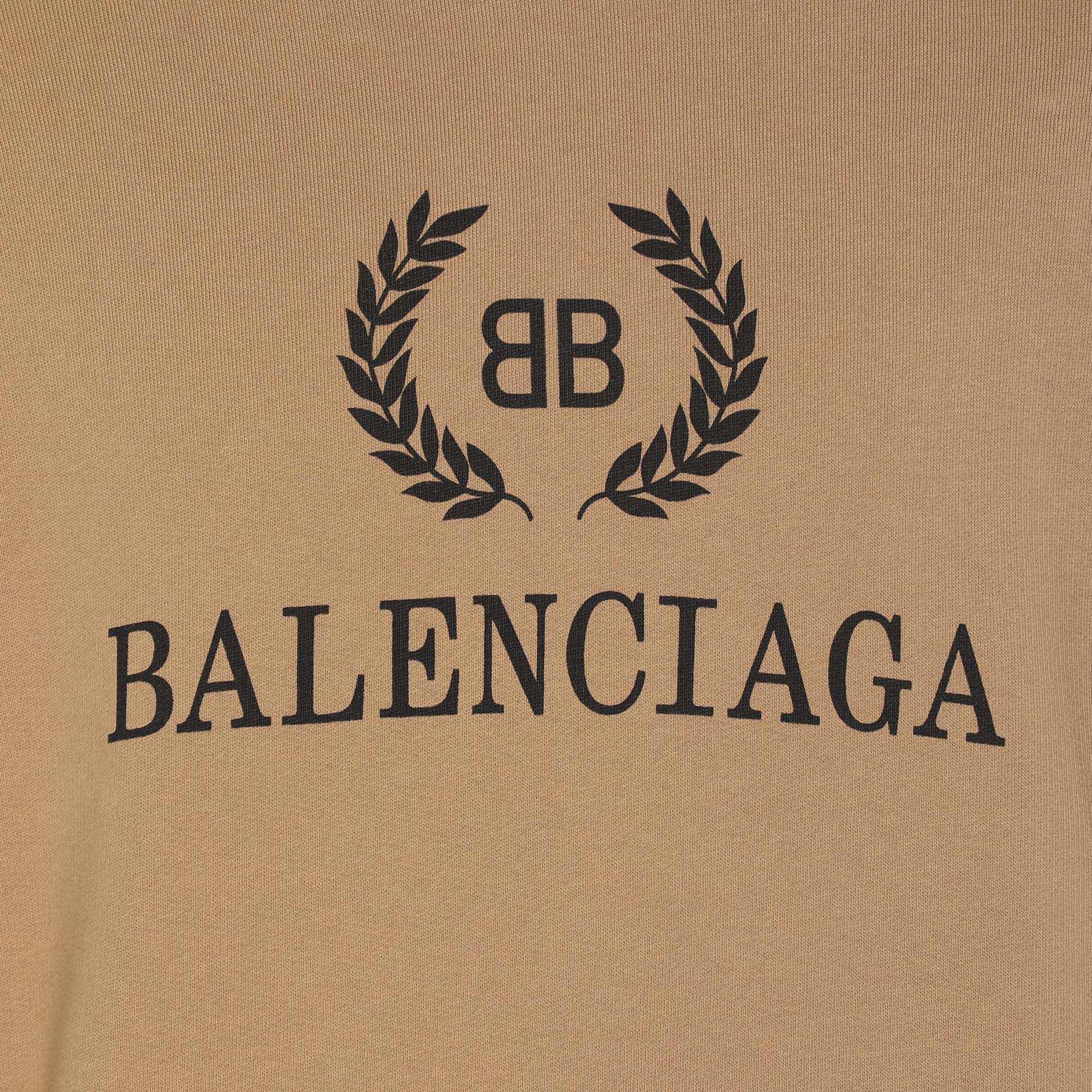 Balenciaga Light Brown Logo Printed Cotton Hoodie XS 