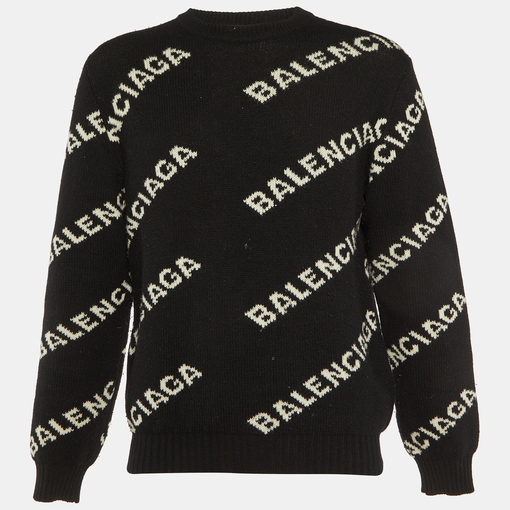 

Balenciaga Black Logo Intarsia Wool Knit Crew Neck Jumper S