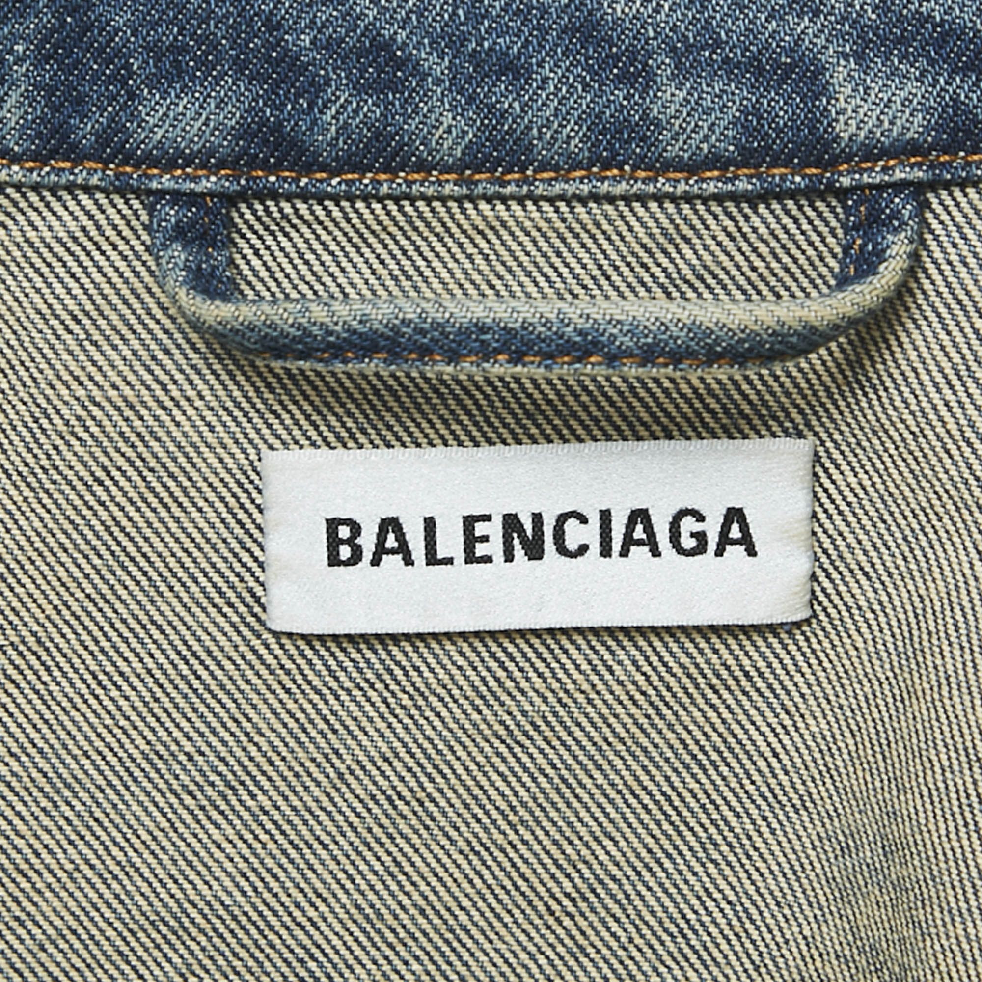 Balenciaga Blue Logo Embroidery Denim Button Front Jacket M 