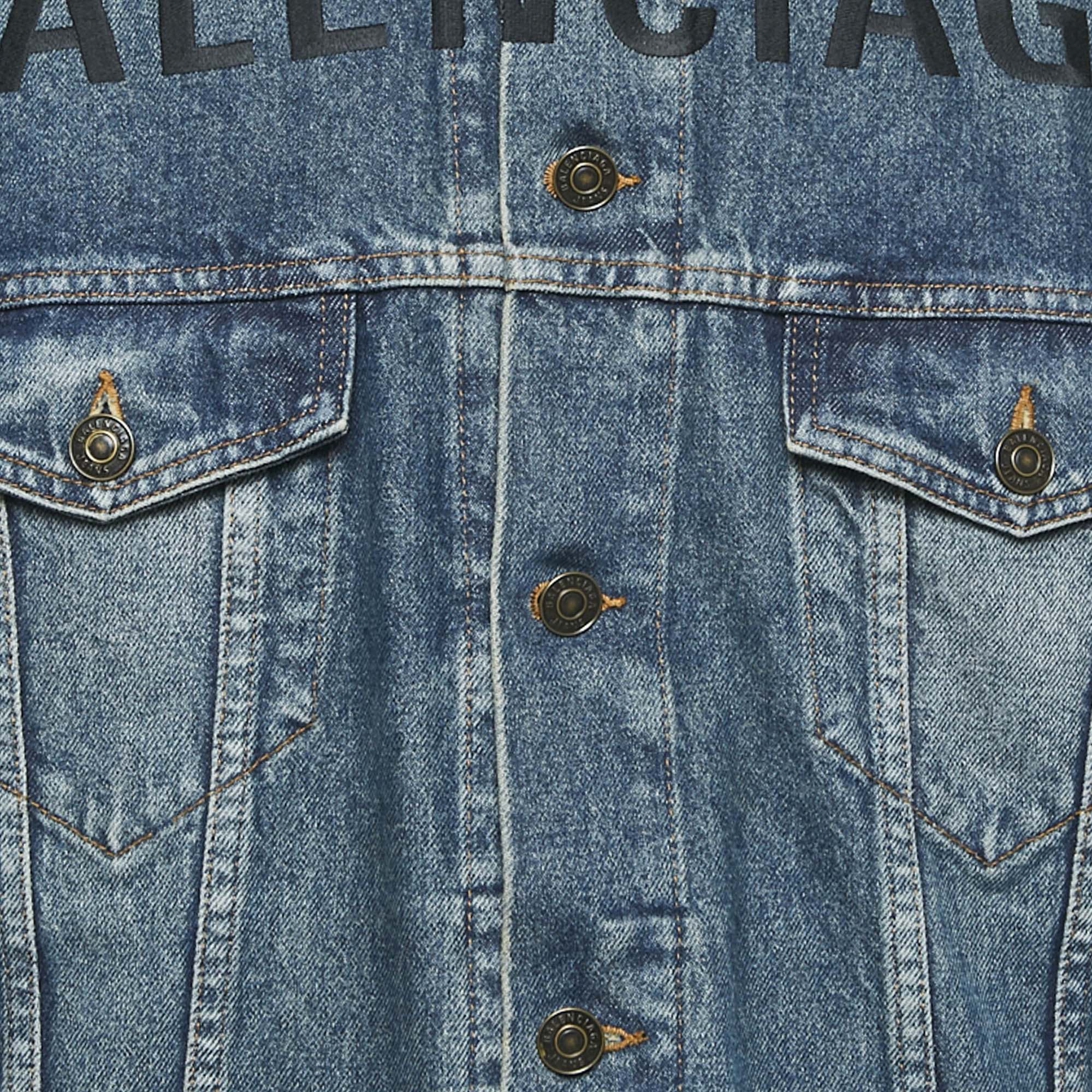 Balenciaga Blue Logo Embroidery Denim Button Front Jacket M 