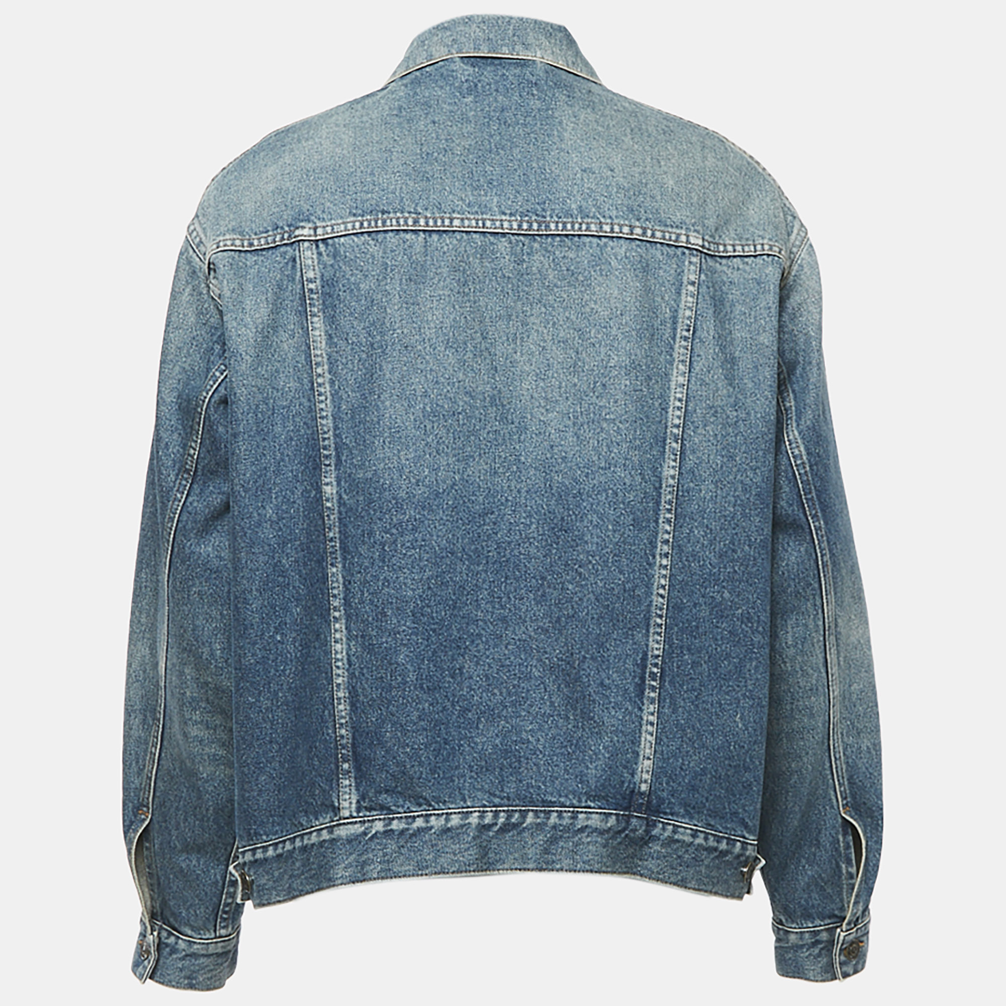 Balenciaga Blue Logo Embroidery Denim Button Front Jacket M 