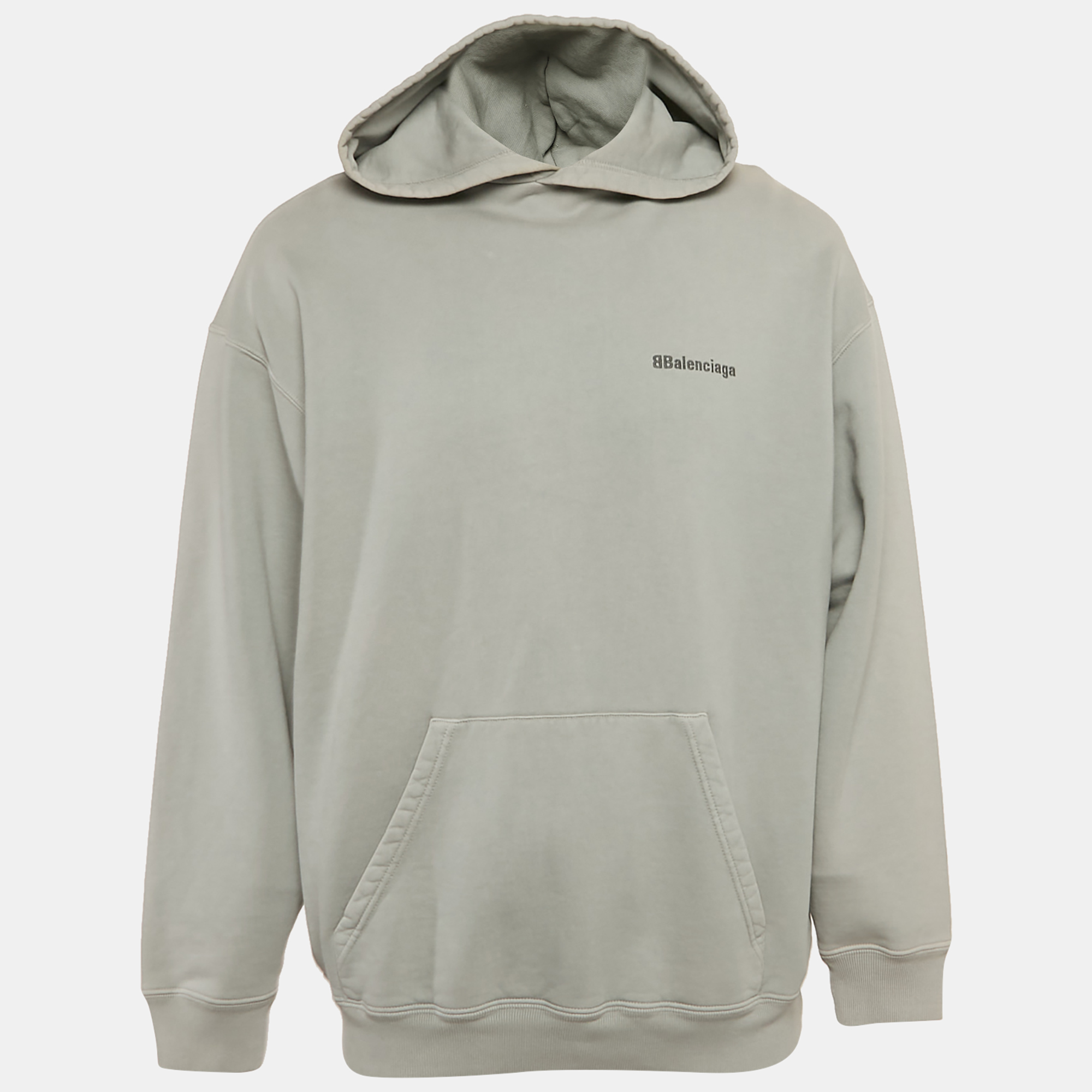 

Balenciaga Grey Logo Embroidered Cotton Hoodie M