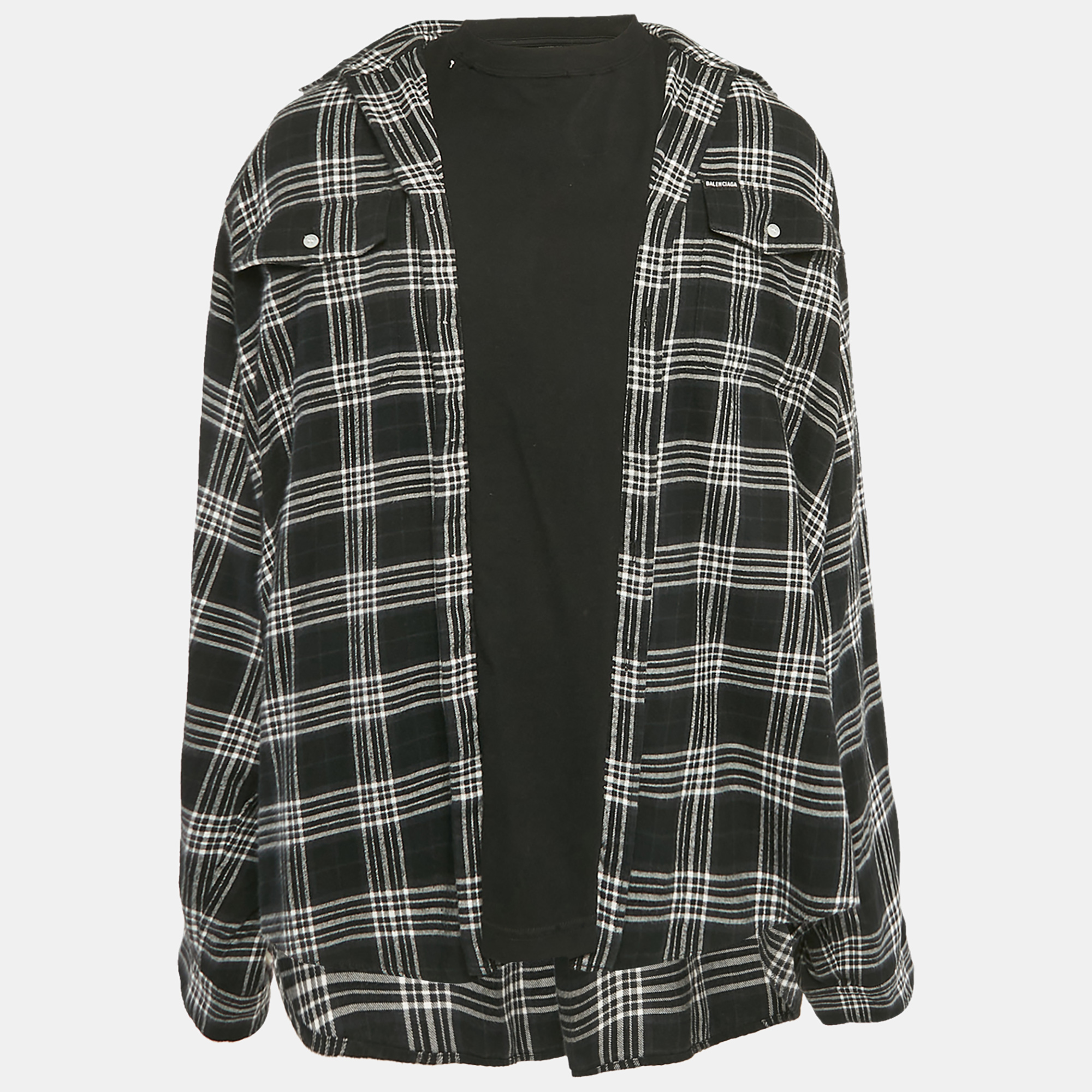 

Balenciaga Black Checks Cotton Oversized Ttrompe L'œil Shirt M