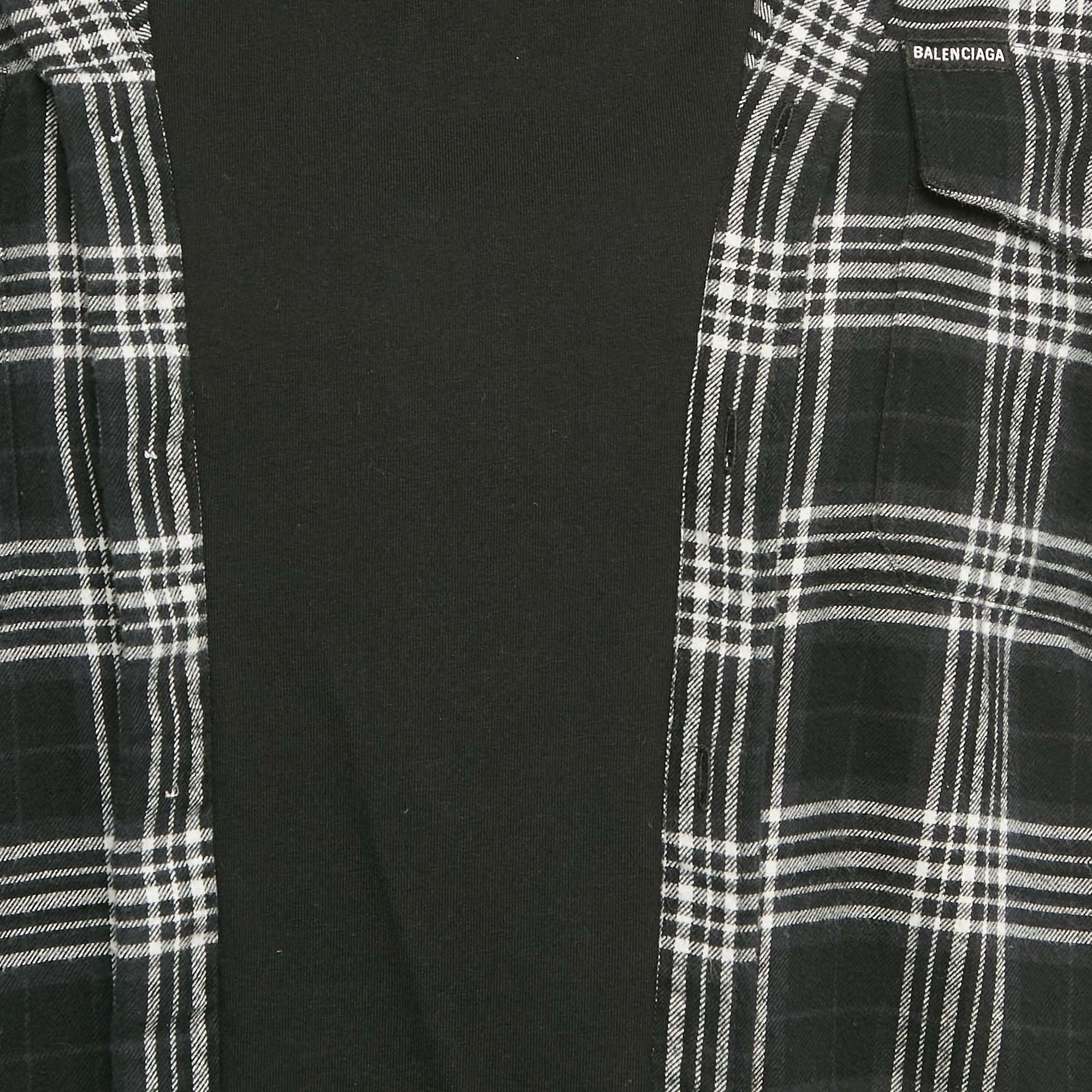 Balenciaga Black Checks Cotton Oversized Ttrompe L`œil Shirt M 