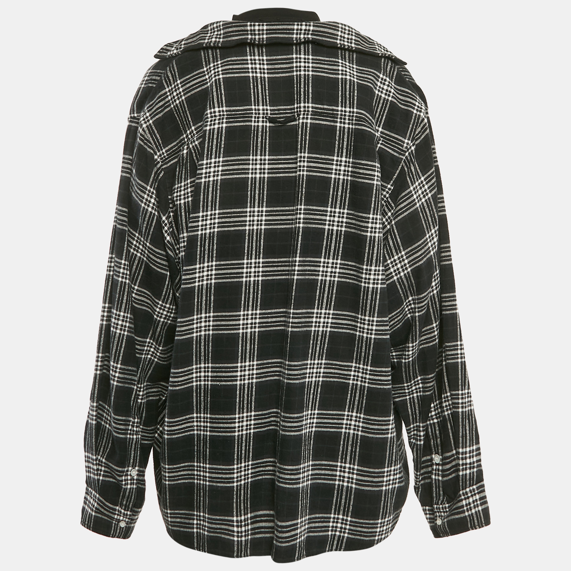 Balenciaga Black Checks Cotton Oversized Ttrompe L`œil Shirt M 